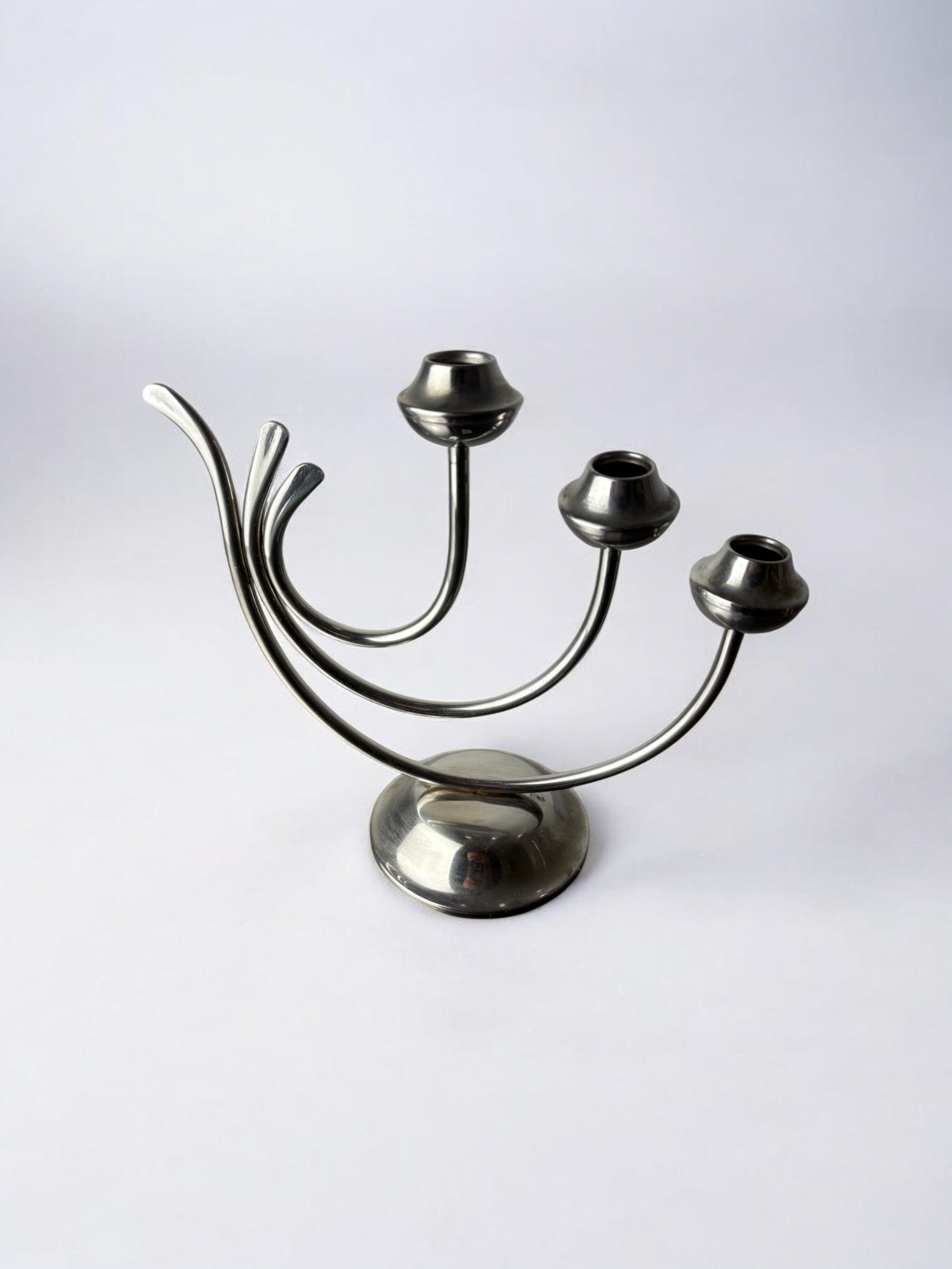 Art deco candlestick in stainless steel, 3 flames, Spain, 1970's