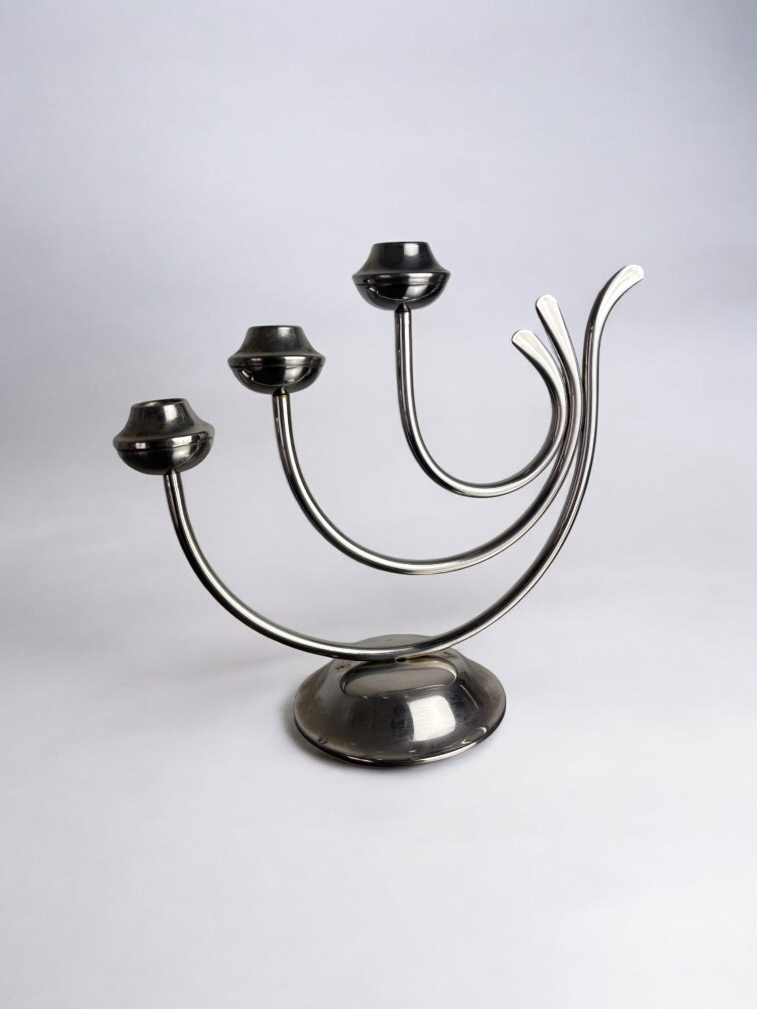Art deco candlestick in stainless steel, 3 flames, Spain, 1970's