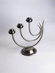 Art deco candlestick in stainless steel, 3 flames, Spain, 1970's