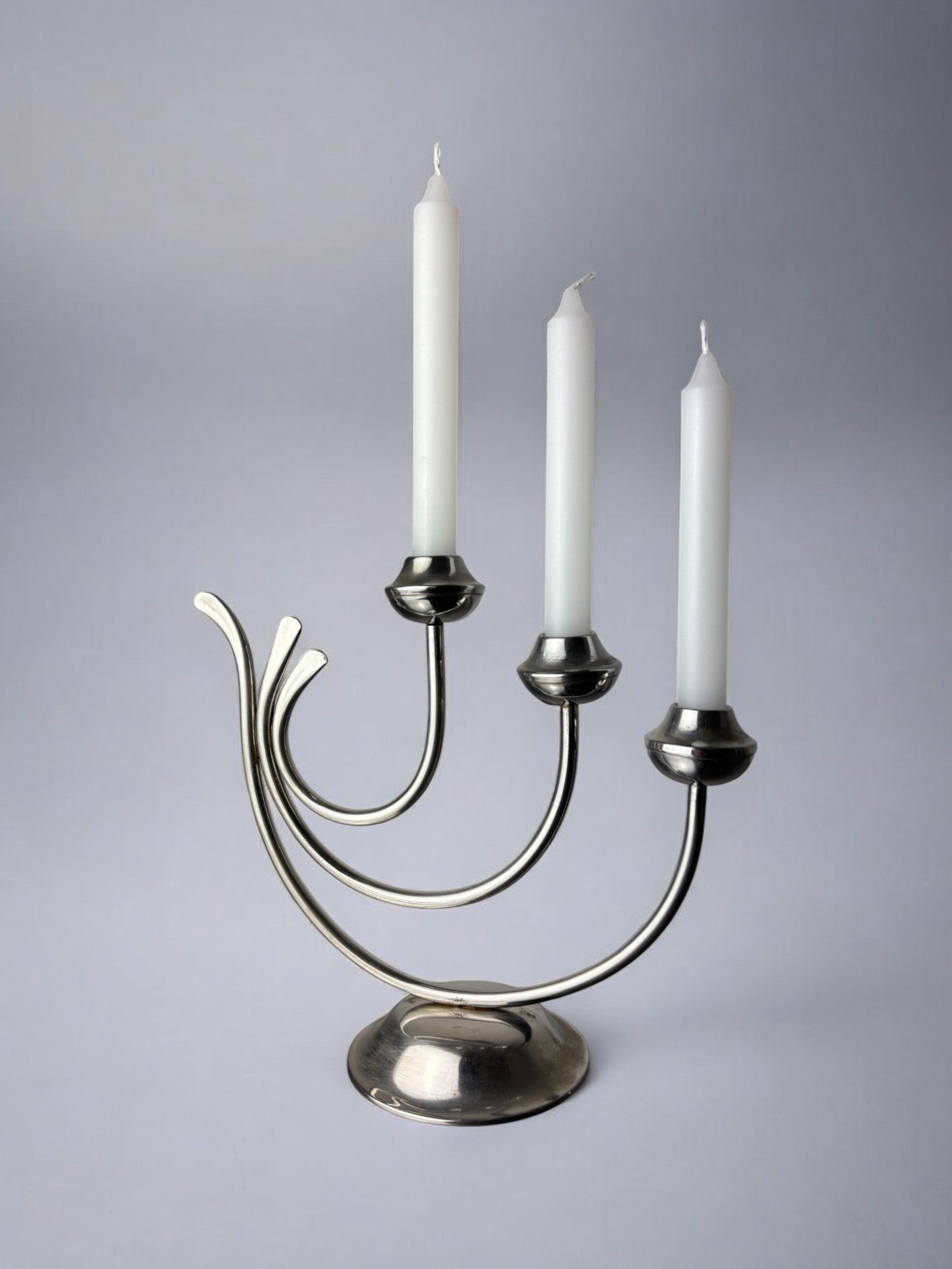 Art deco candlestick in stainless steel, 3 flames, Spain, 1970's