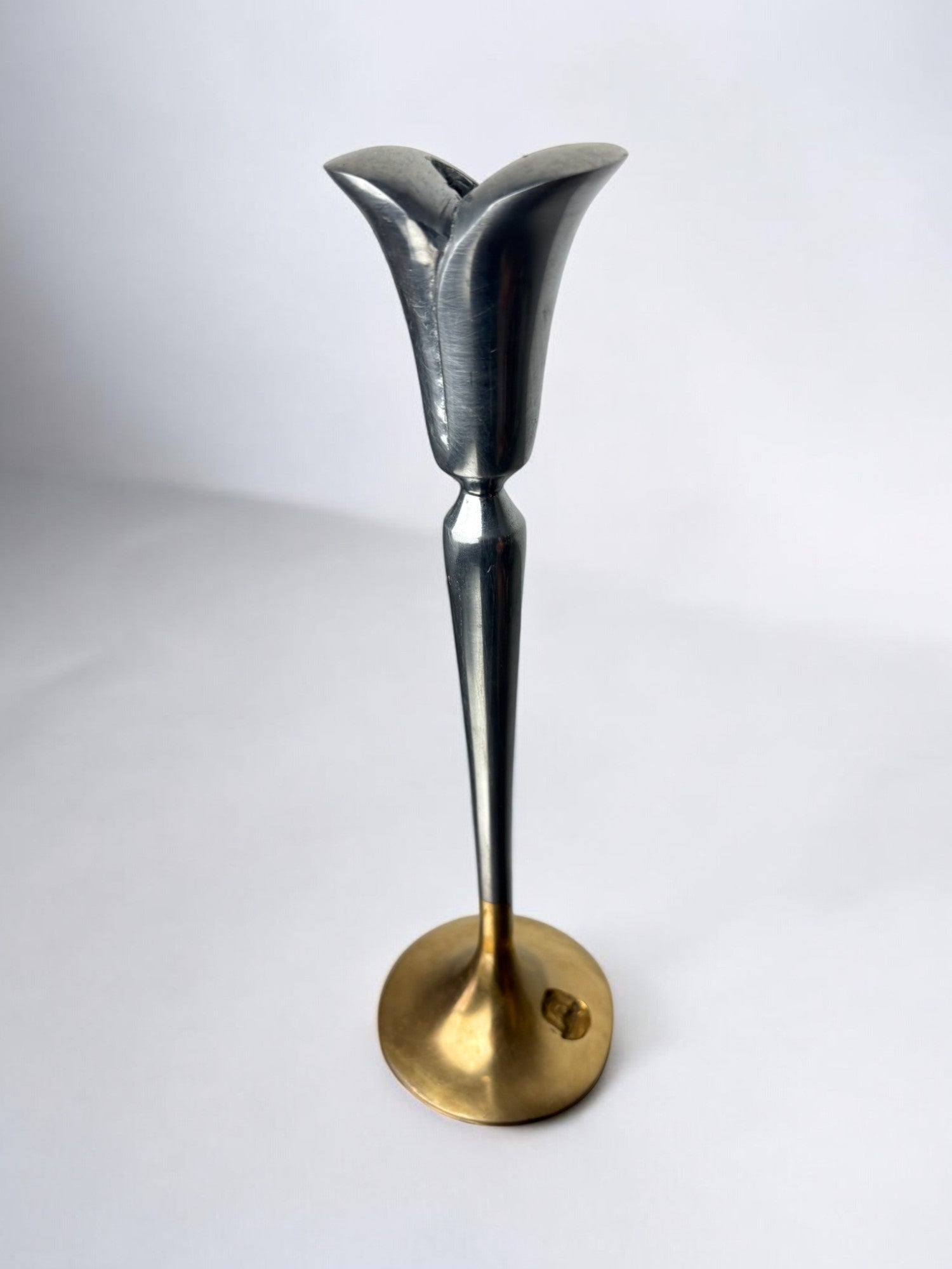 Brutalist candlestick by Art3, brass & Aluminium, Spain, 1970's