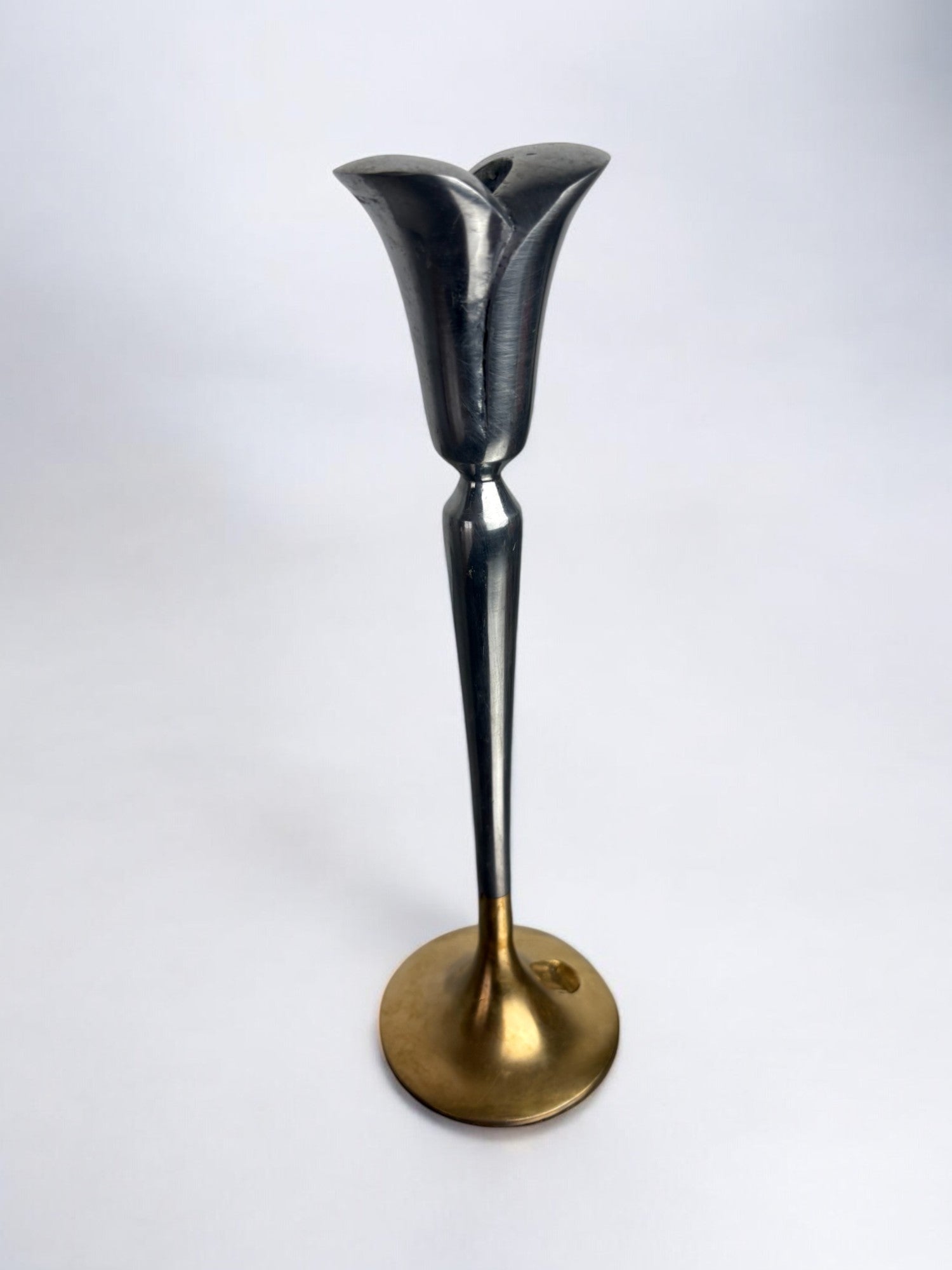 Brutalist candlestick by Art3, brass & Aluminium, Spain, 1970's