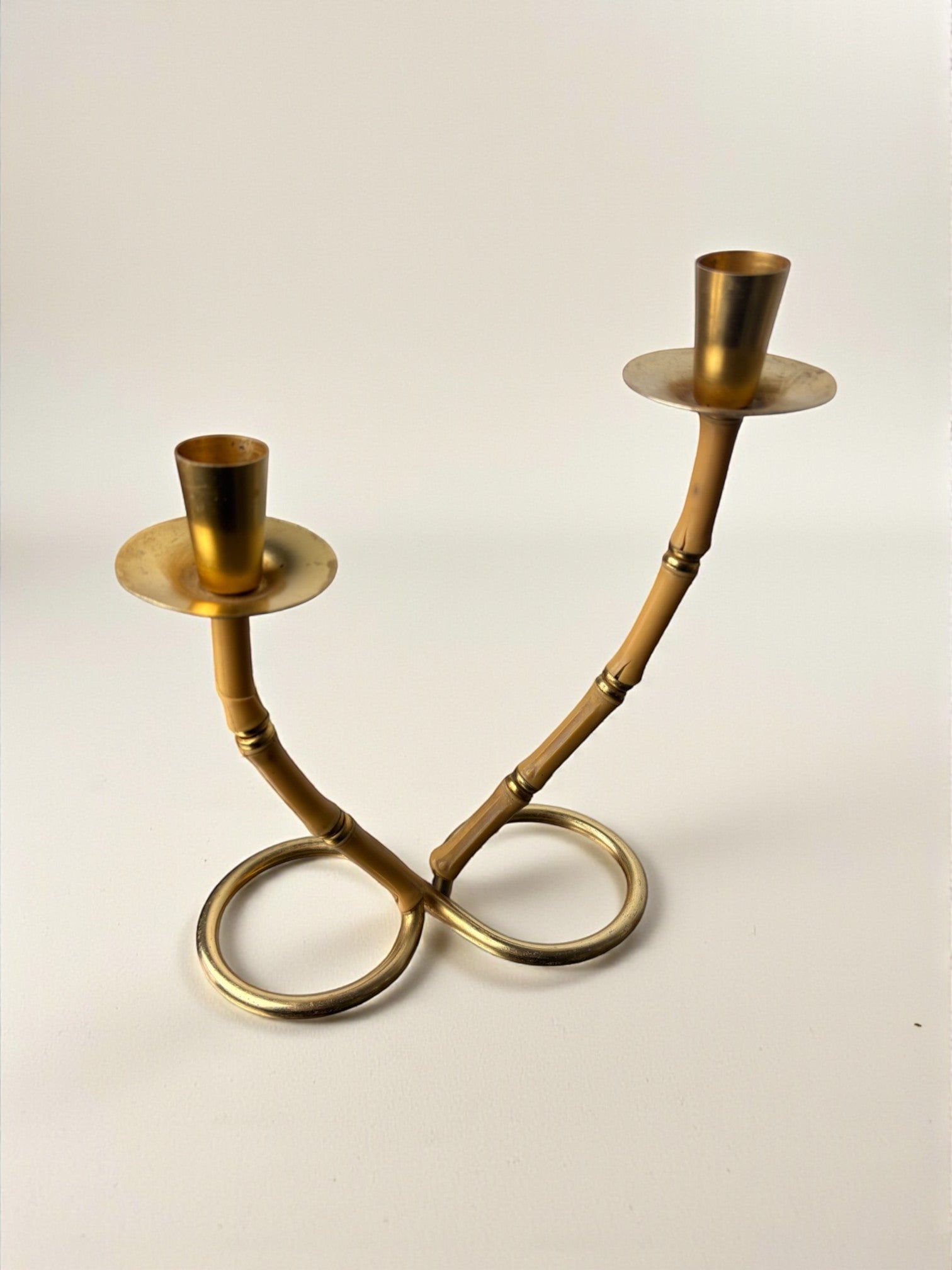 Faux Bamboo & Brass Candleholder, Italy, 1970