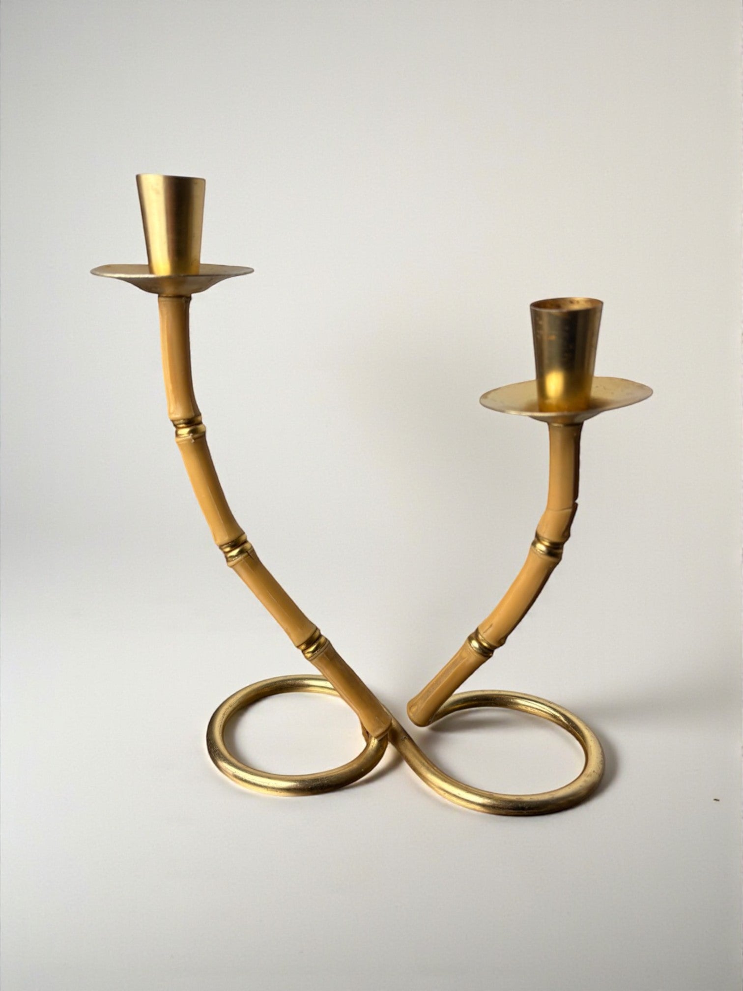 Faux Bamboo & Brass Candleholder, Italy, 1970
