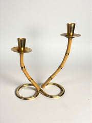 Faux Bamboo & Brass Candleholder, Italy, 1970