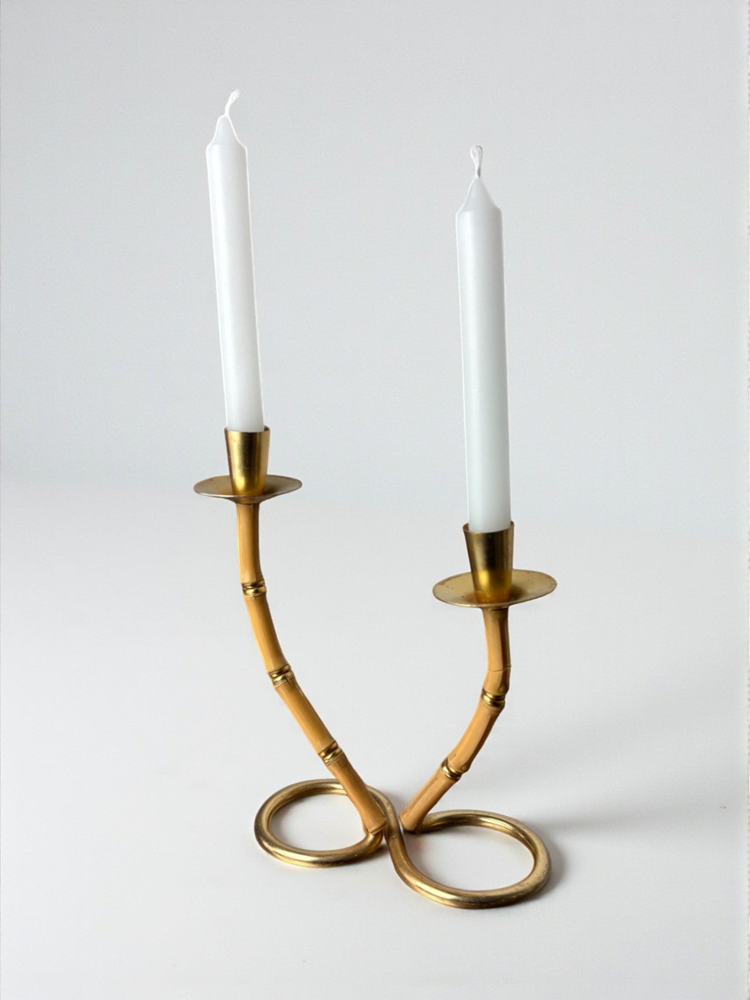 Faux Bamboo & Brass Candleholder, Italy, 1970