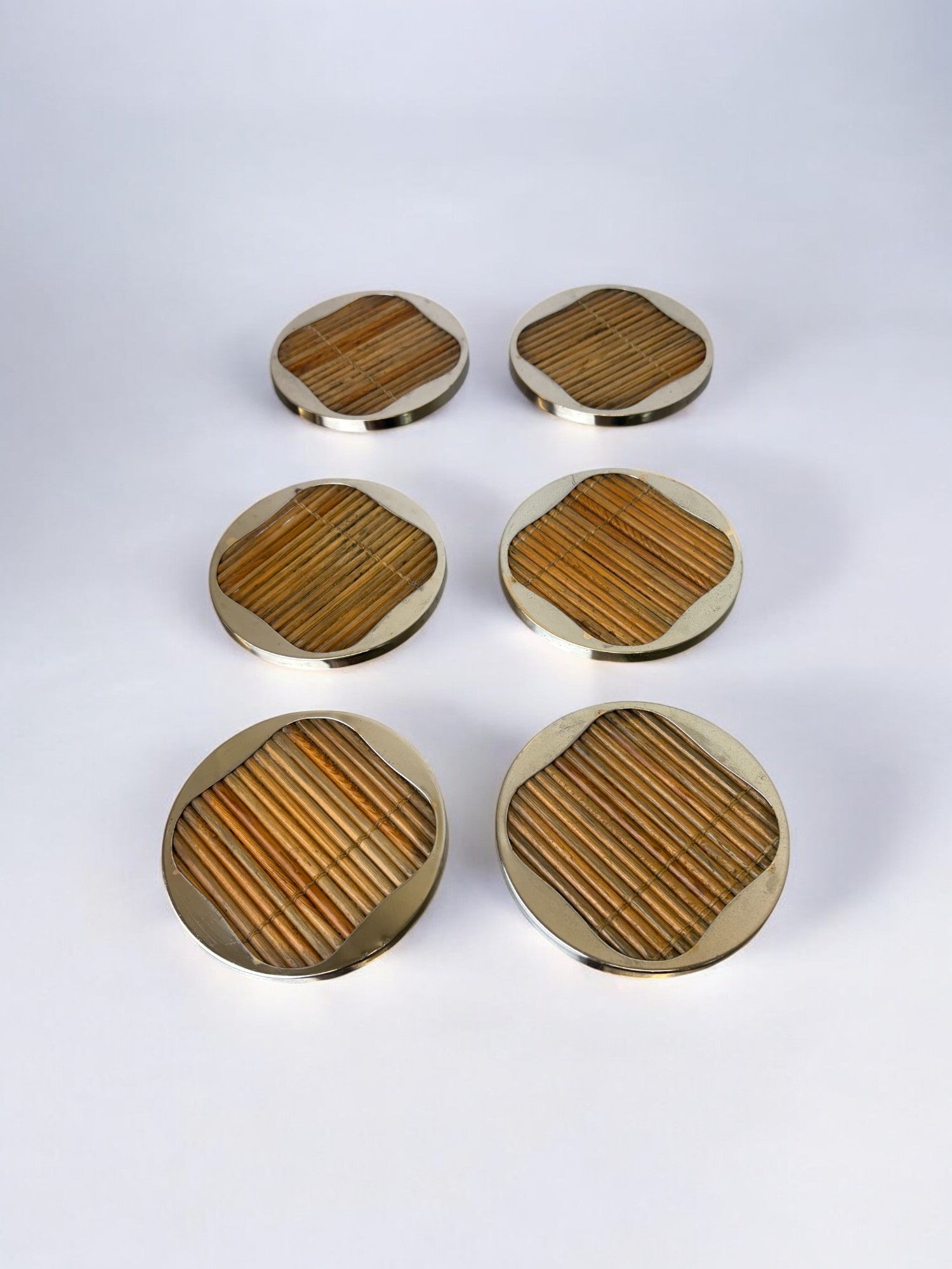 Hollywood Regency Rattan Coasters, set of 6, Italy, 1970's