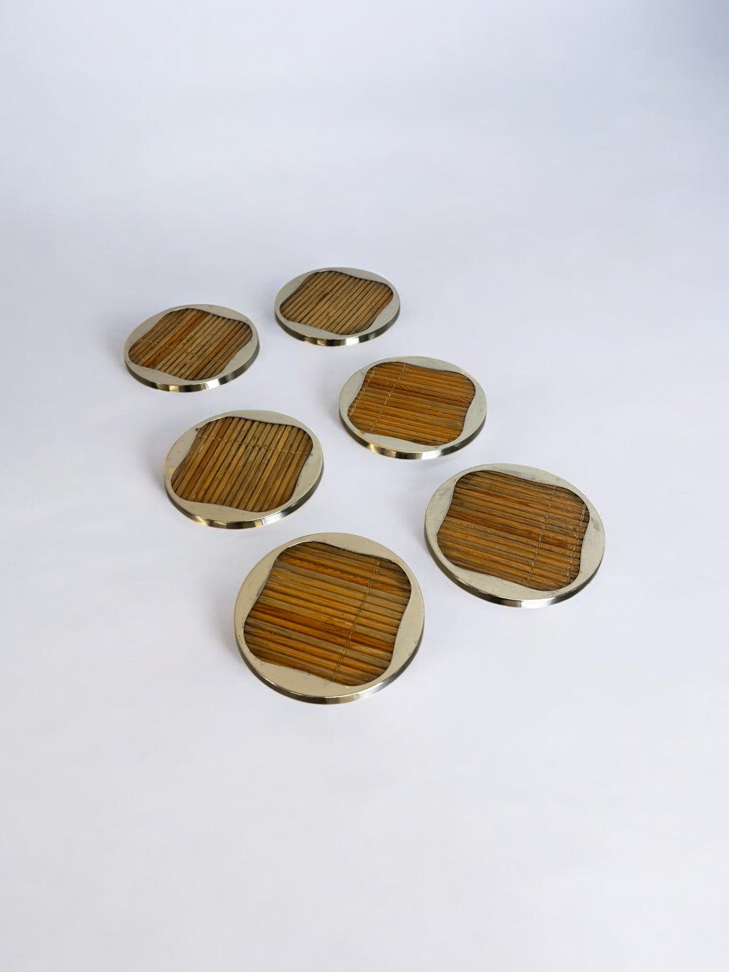 Hollywood Regency Rattan Coasters, set of 6, Italy, 1970's