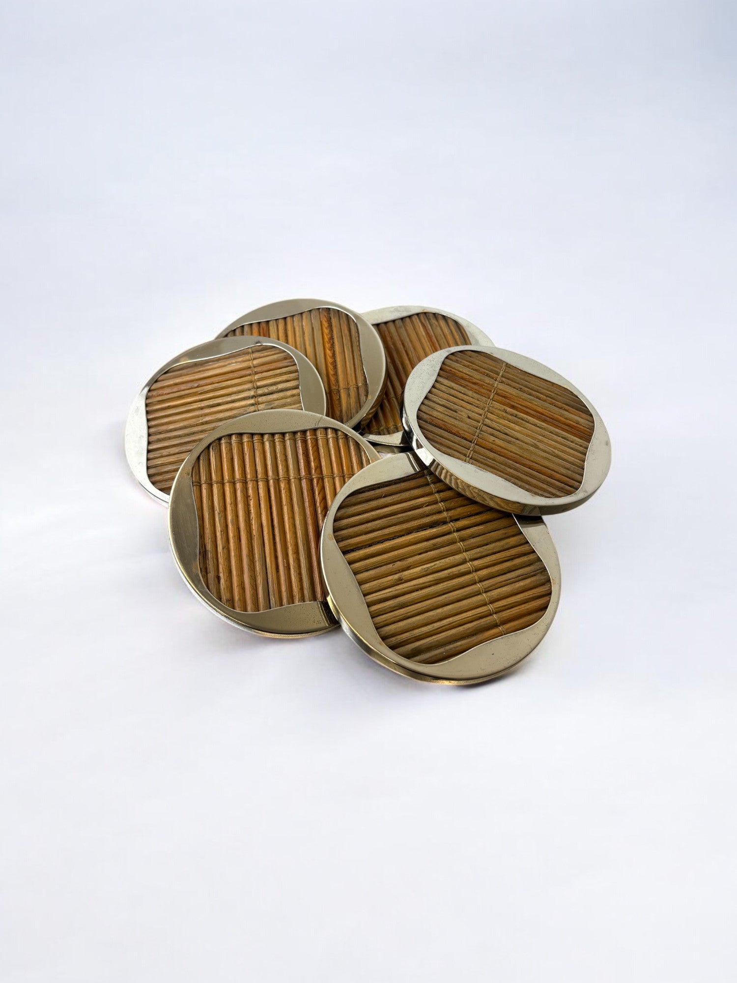 Hollywood Regency Rattan Coasters, set of 6, Italy, 1970's