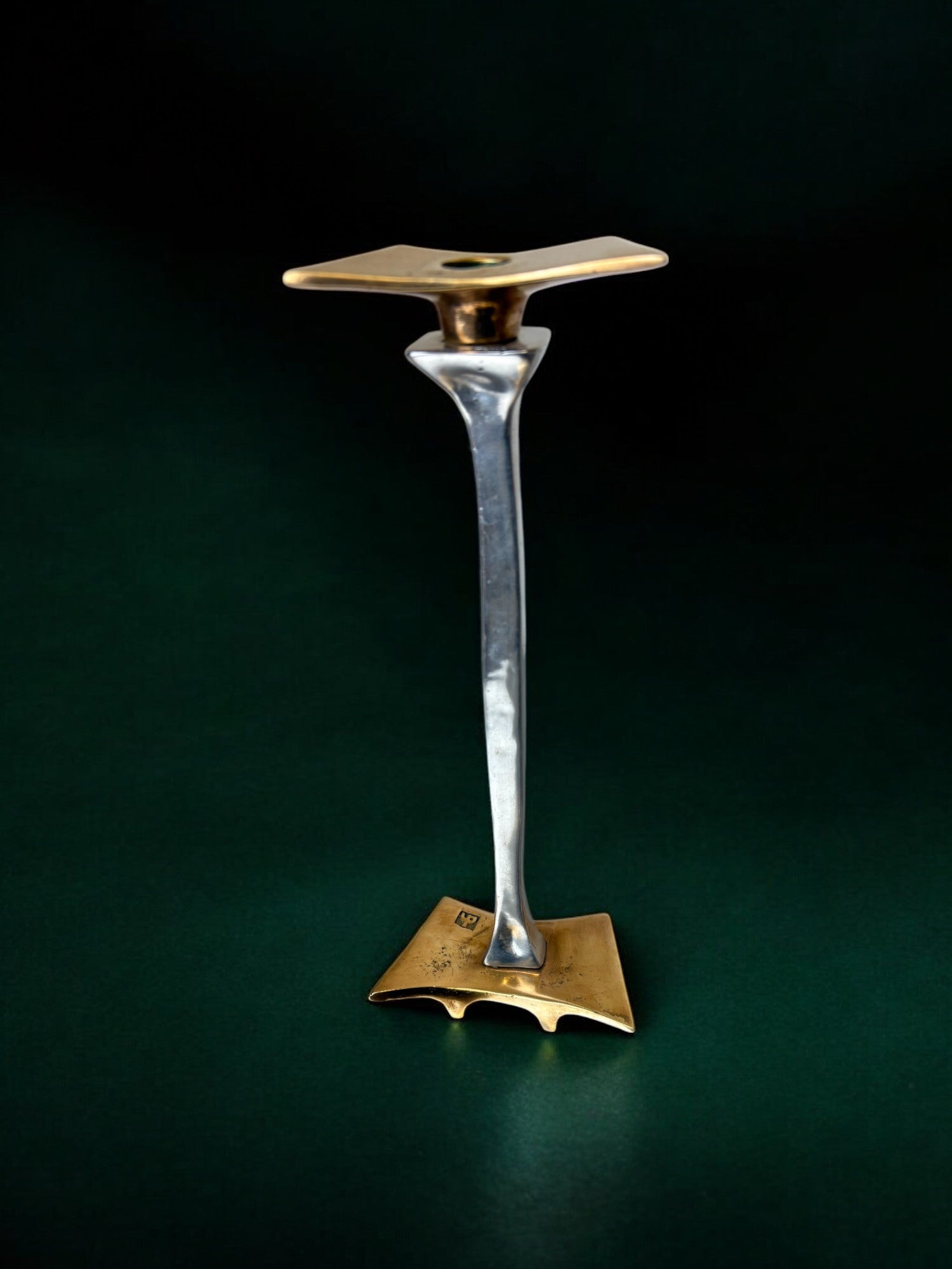 Brutalist Candleholder by David Marshall, bronze and aluminum, Spain, 1970's