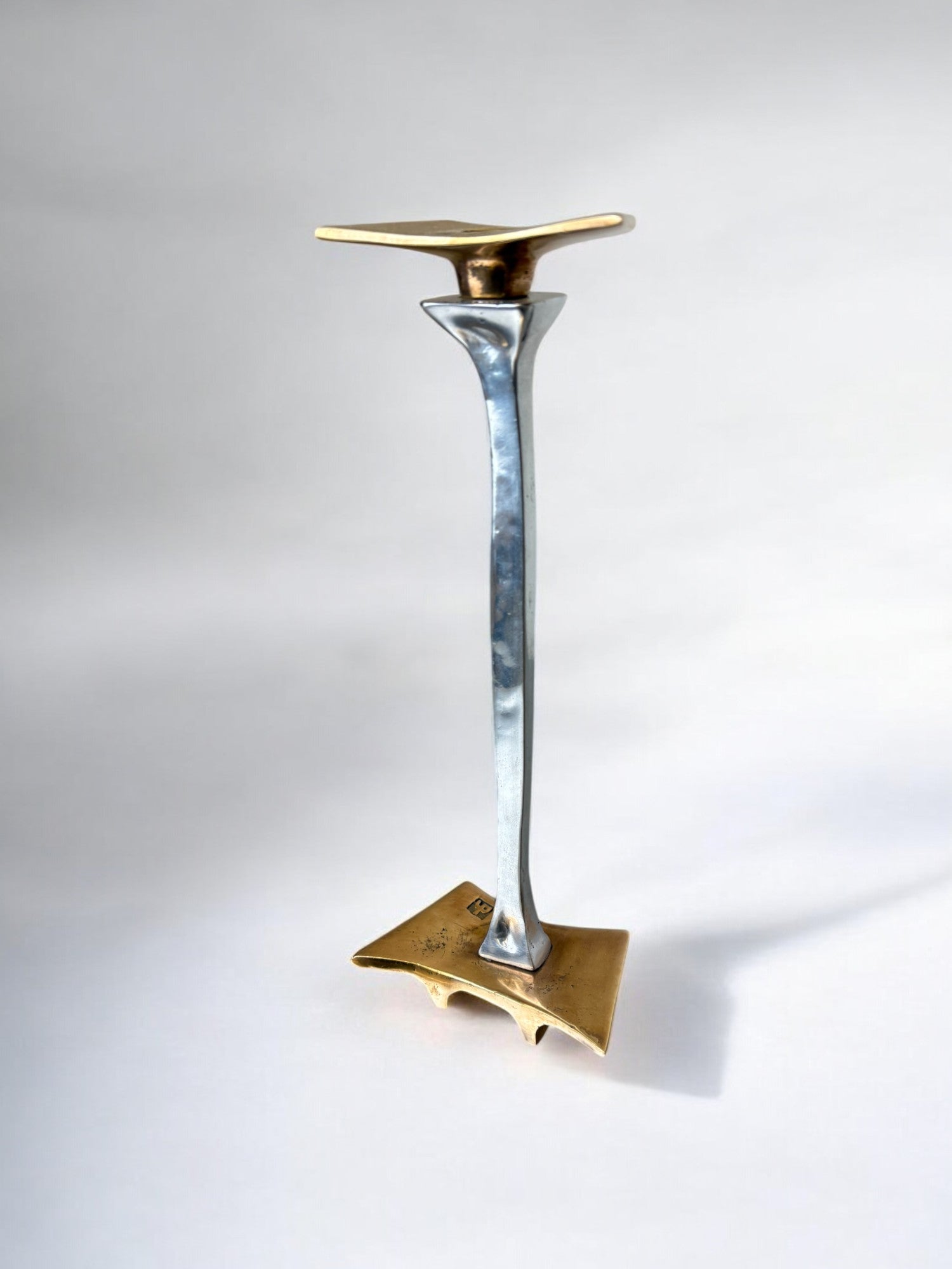 Brutalist Candleholder by David Marshall, bronze and aluminum, Spain, 1970's
