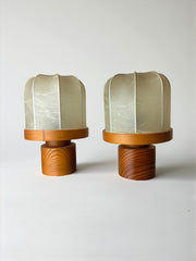 Pair of cocoon table lamps with pine, Italy, 1970's
