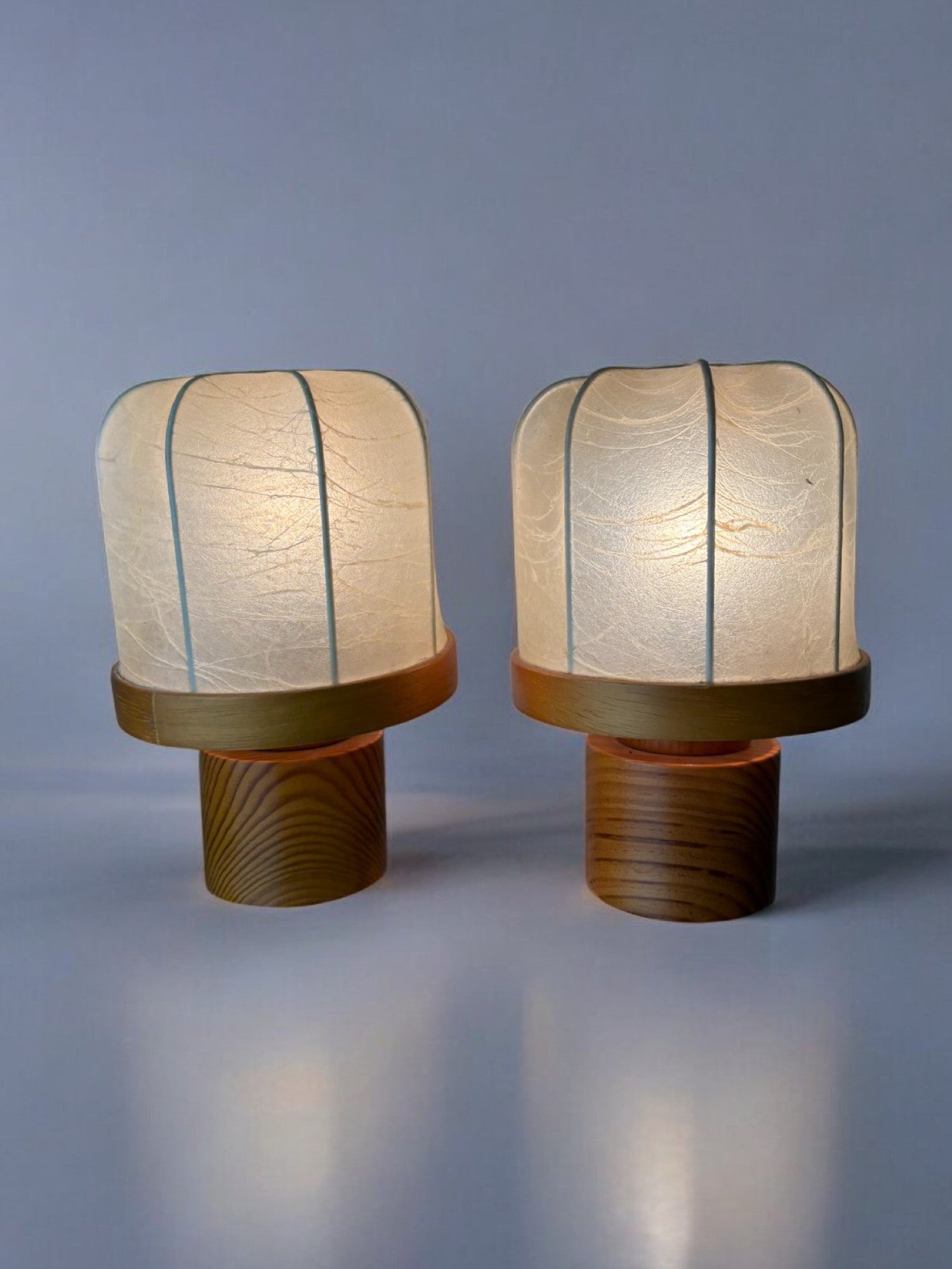Pair of cocoon table lamps with pine, Italy, 1970's