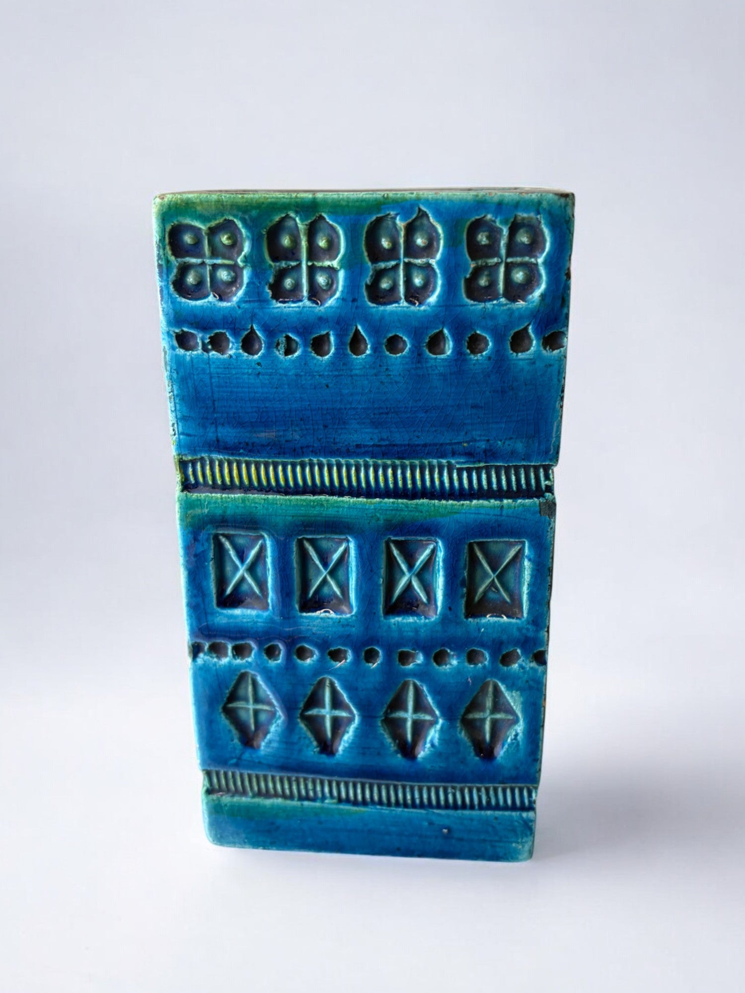 Rhimini blue ceramic vase by Aldo Londi for Bitossi, Italy, Circa 1960