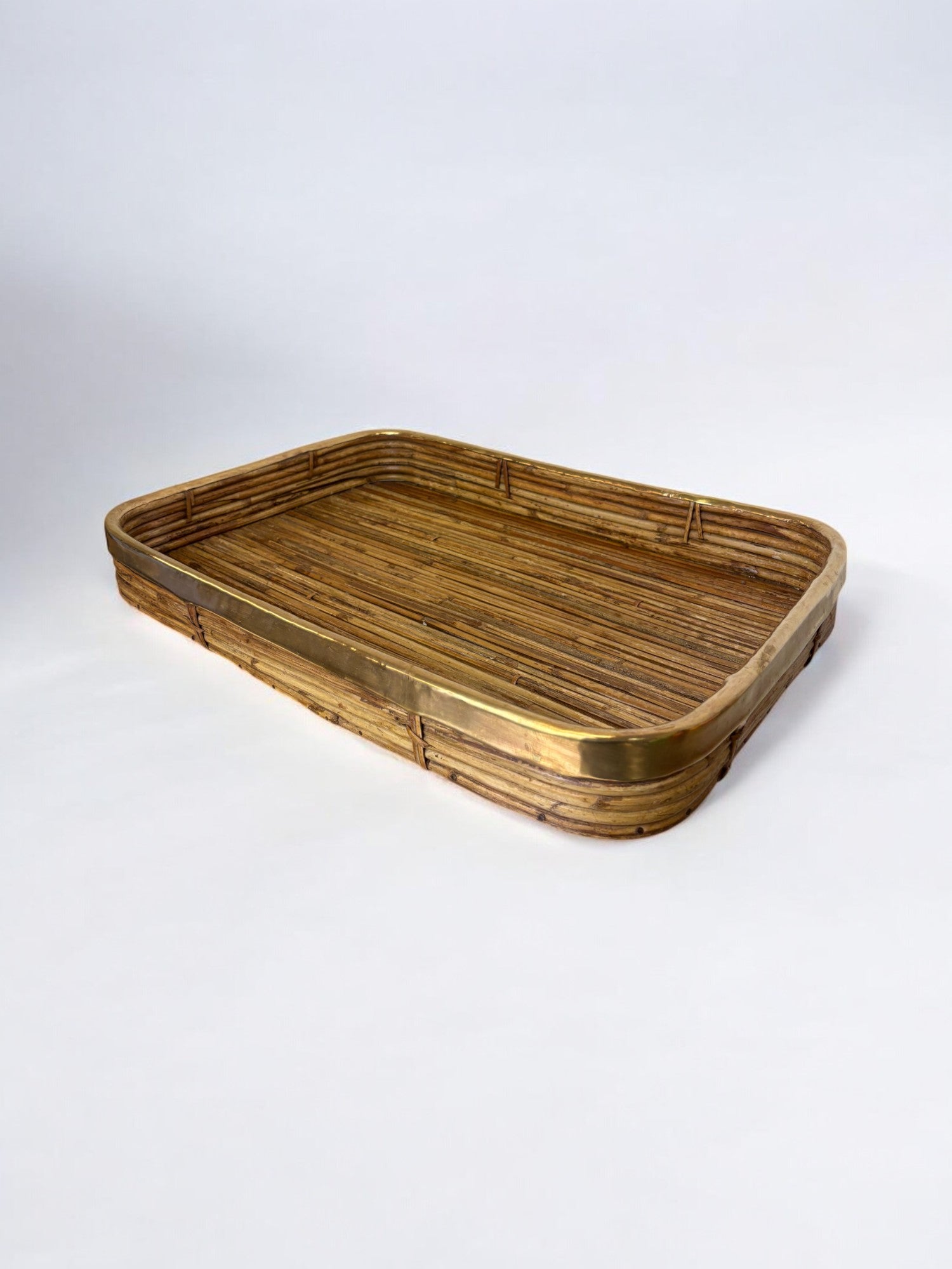 Rattan and brass tray, Italy, Circa 1970's