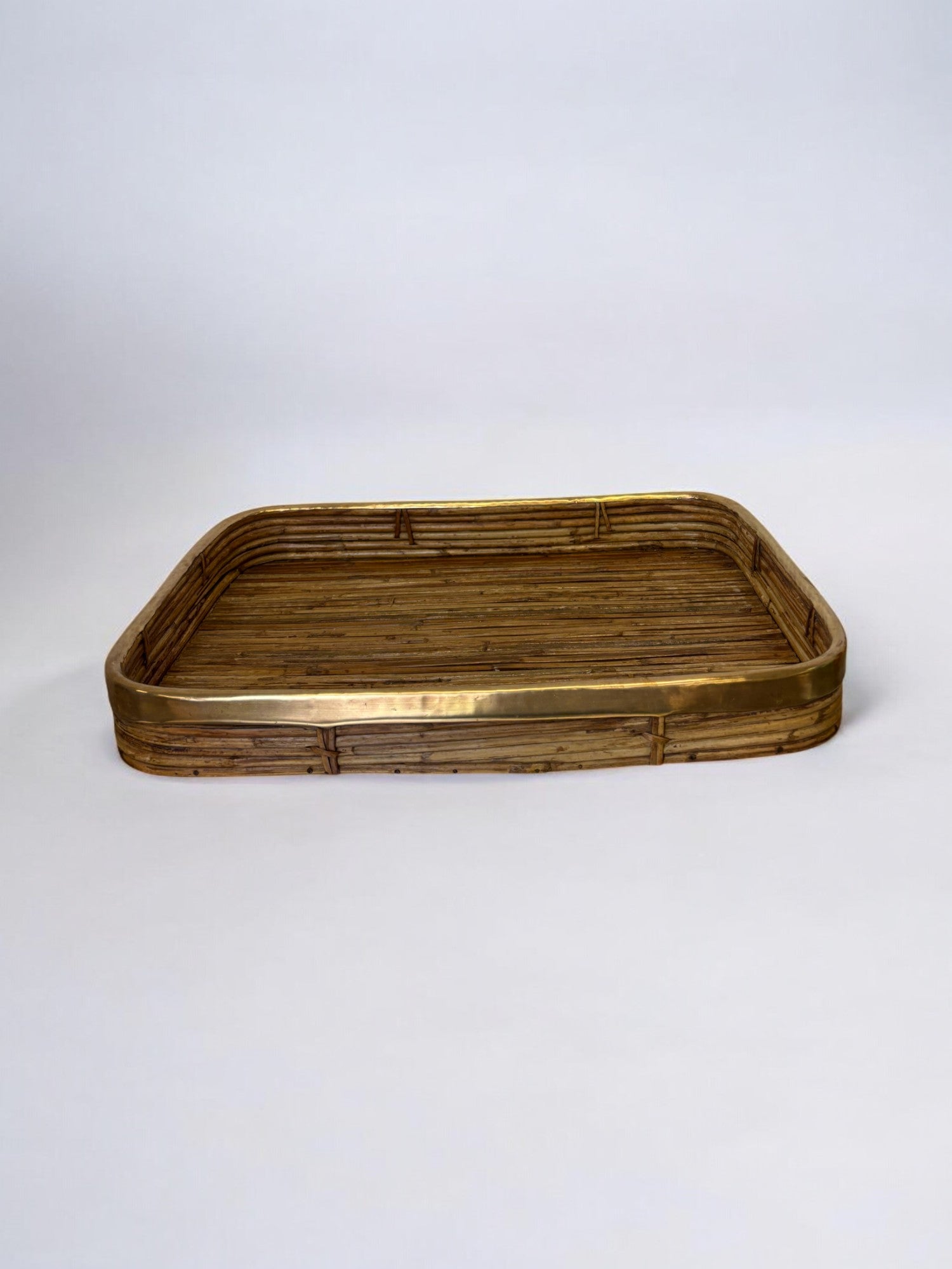 Rattan and brass tray, Italy, Circa 1970's