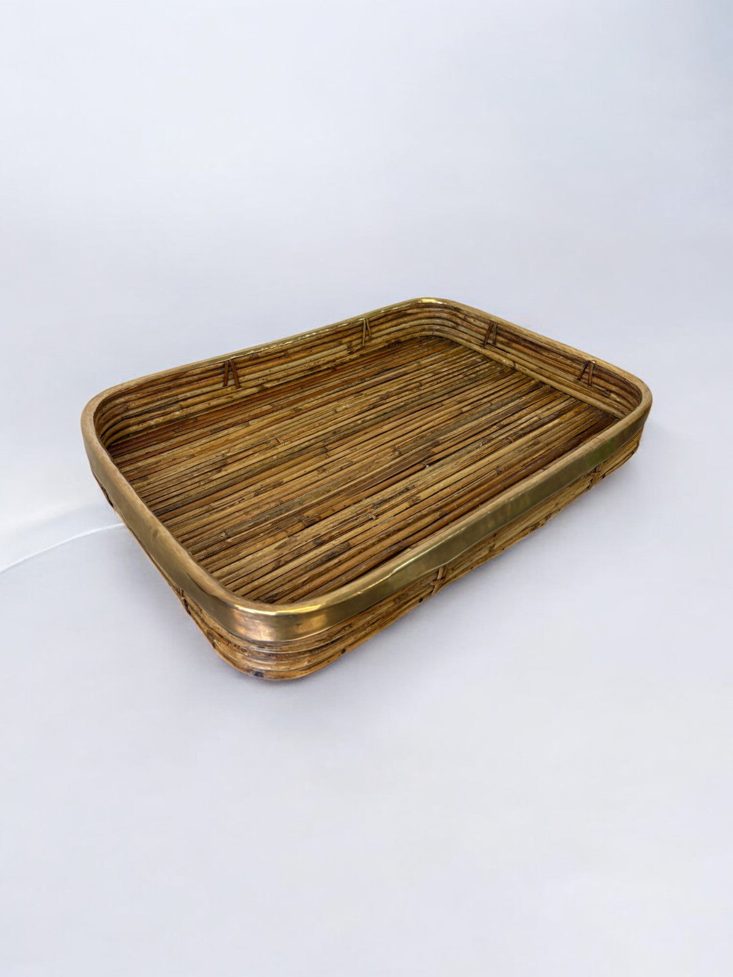 Rattan and brass tray, Italy, Circa 1970's