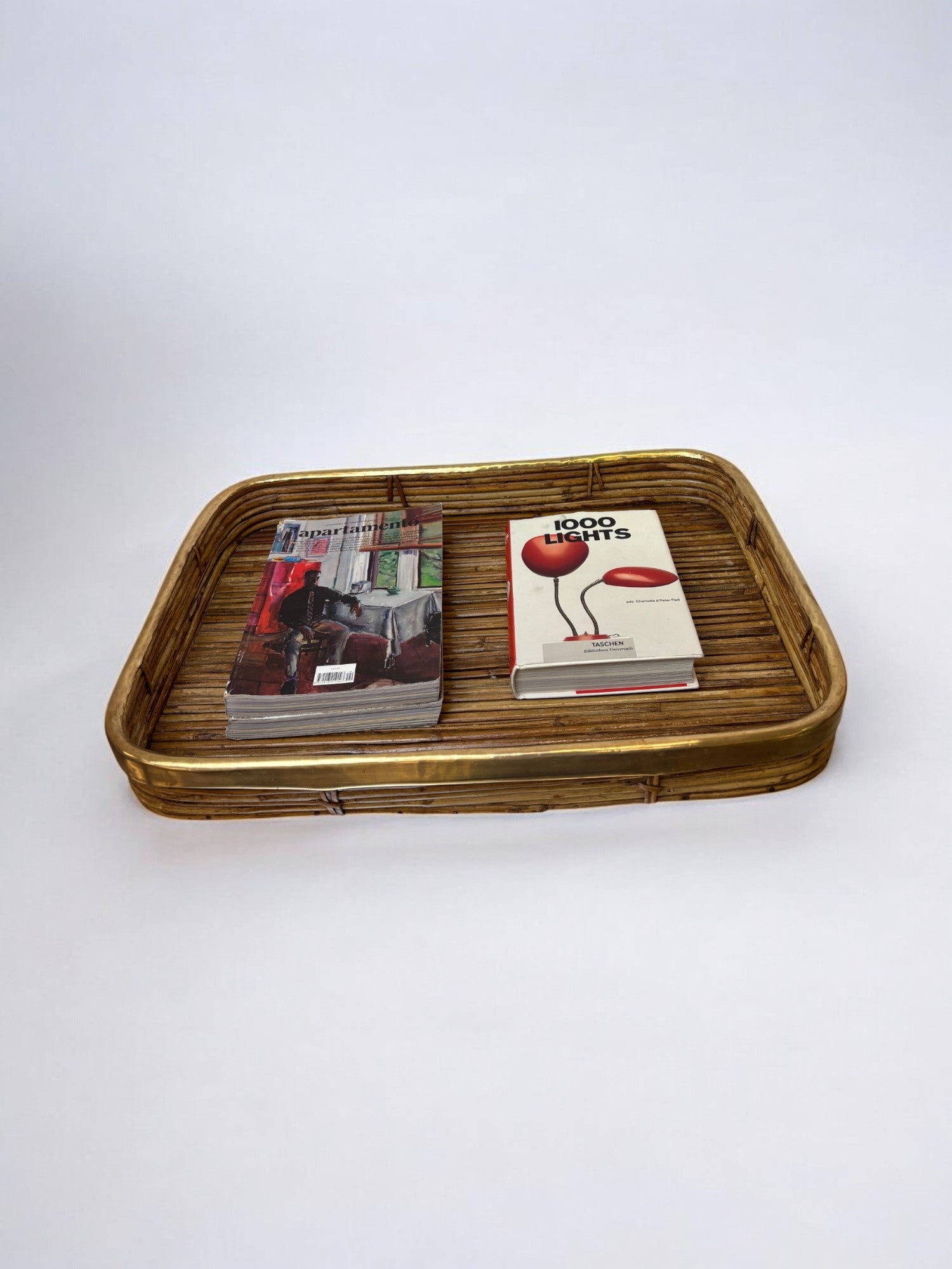 Rattan and brass tray, Italy, Circa 1970's