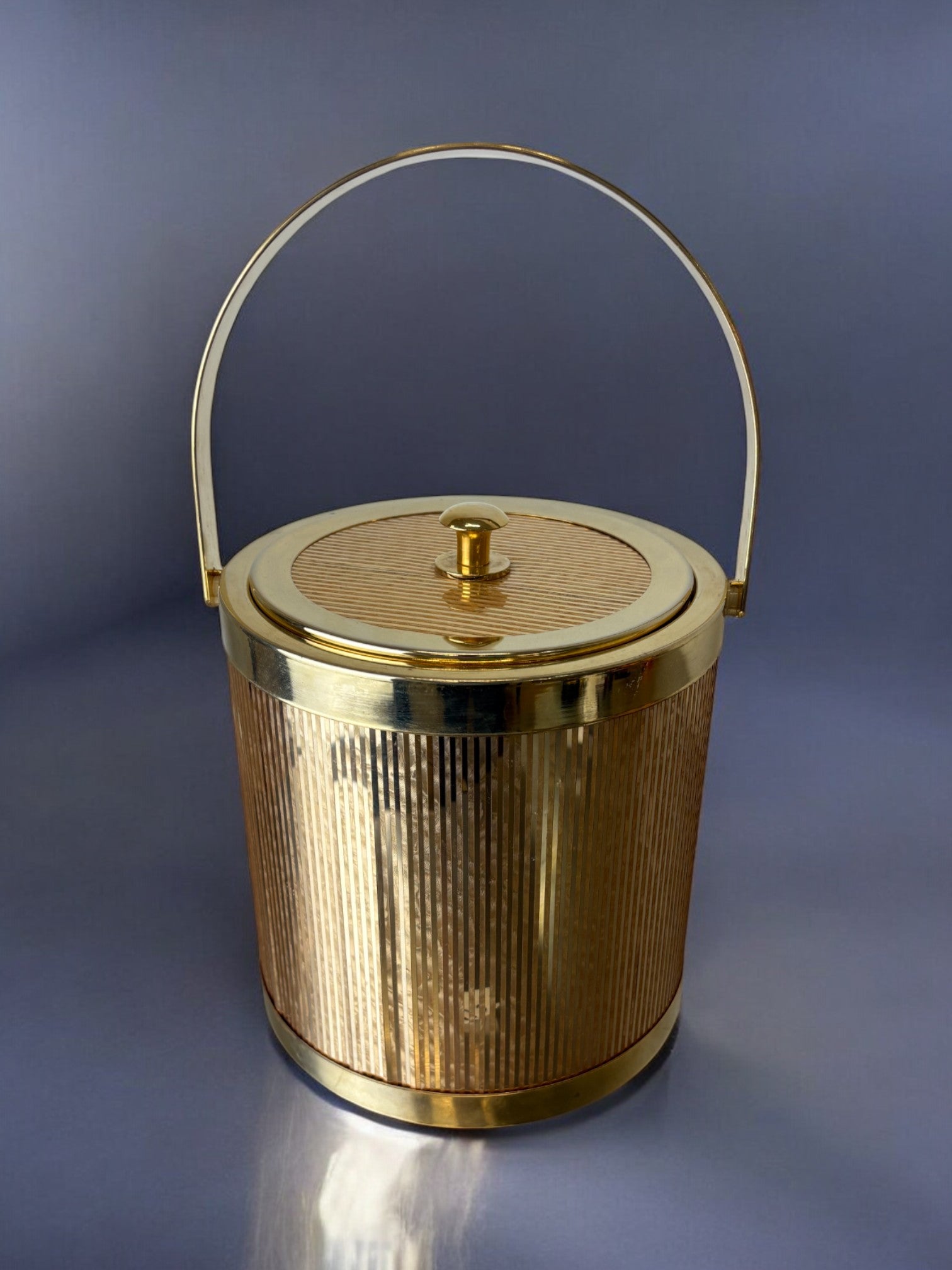 Gold Disco Era Ice Bucket, gilded mirrors, Italy, 1970s