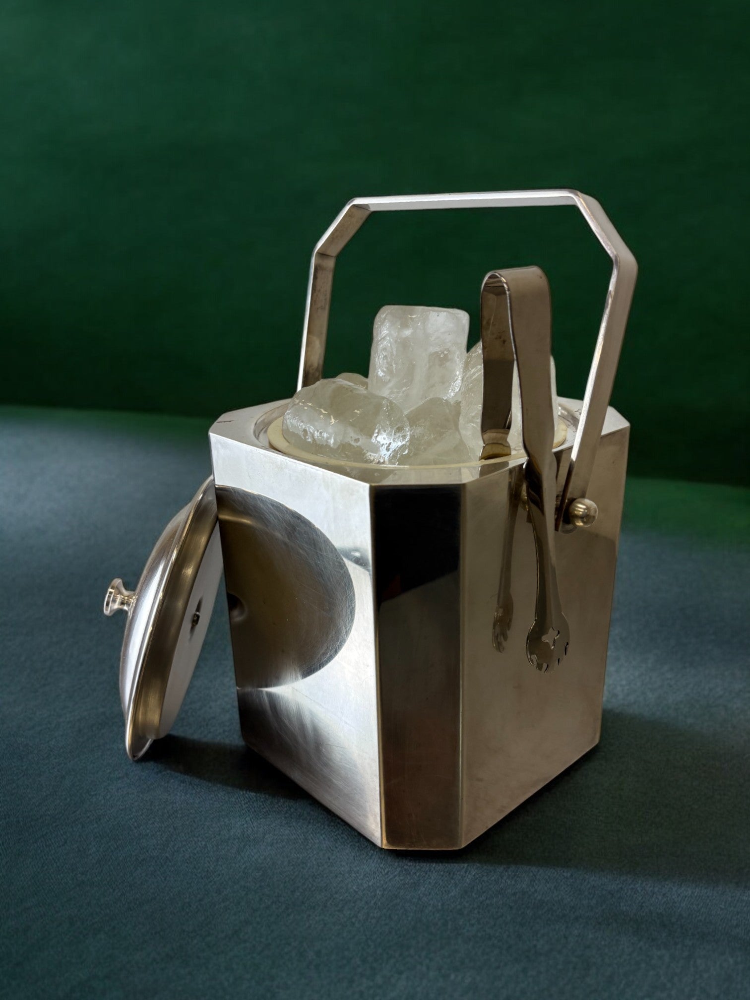 Romeo Rega Chromed Ice Bucket with tongs, Italy, 1970's