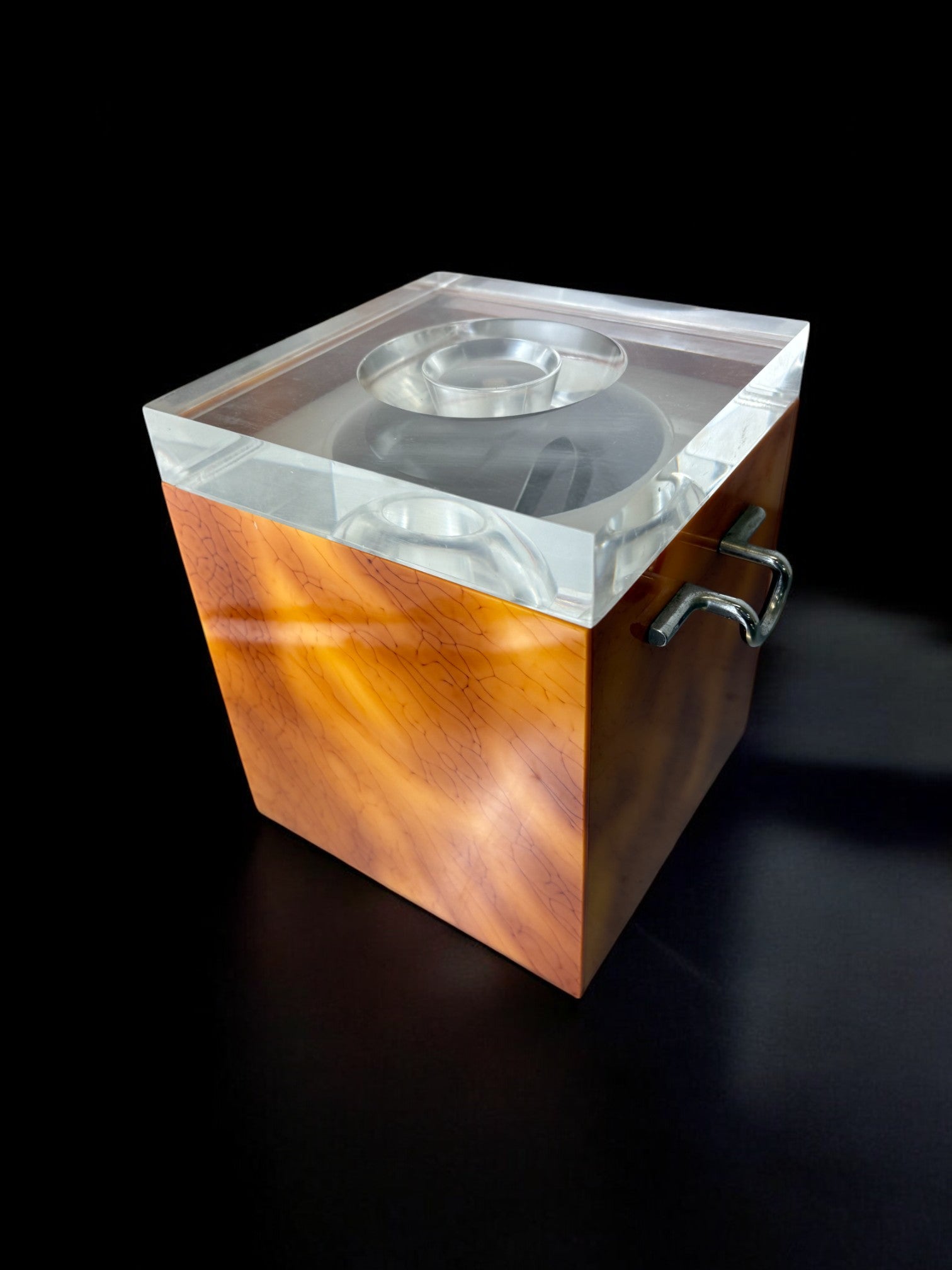 Faux Tortoise Shell Ice Bucket with tongs, Italy, 1970