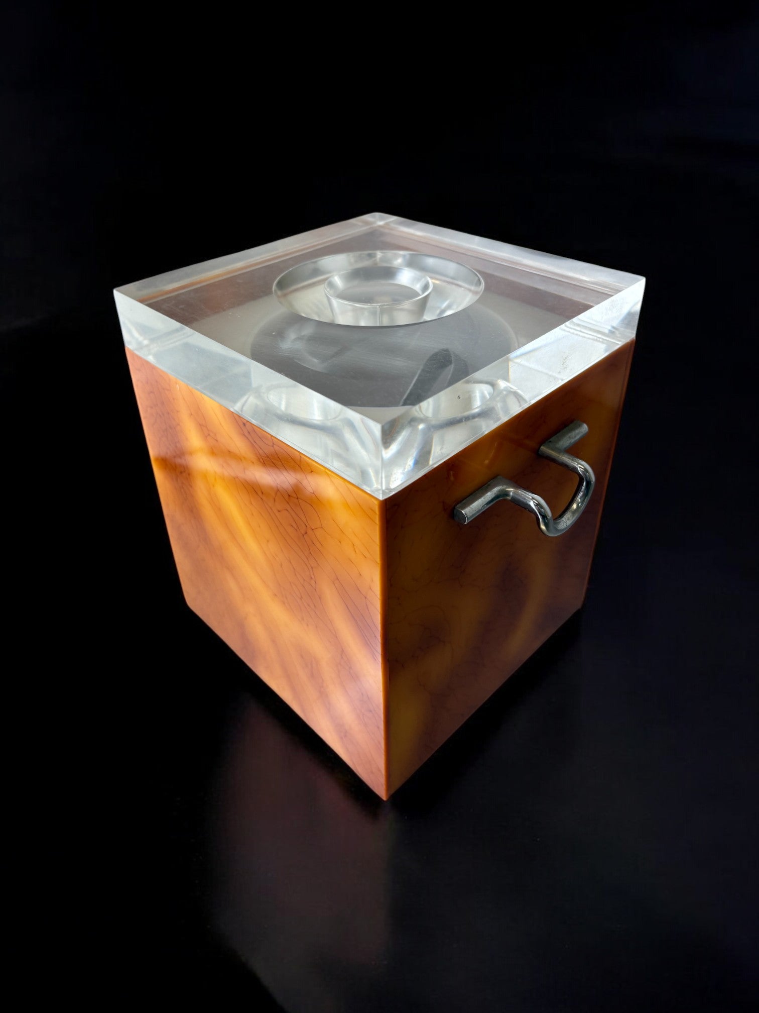 Faux Tortoise Shell Ice Bucket with tongs, Italy, 1970