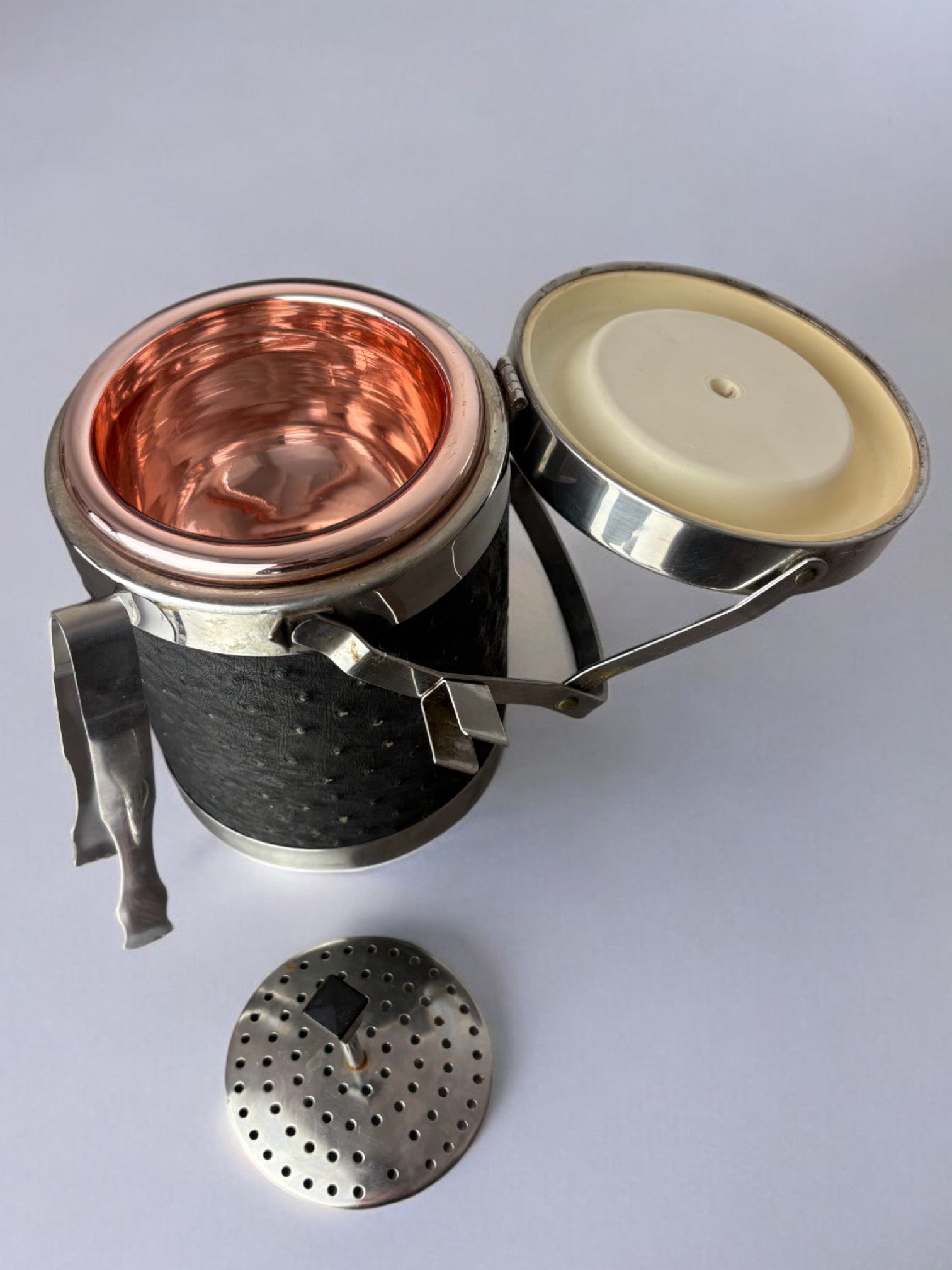 Regency Leather Ice Bucket with tongs, Italy, circa 1970's