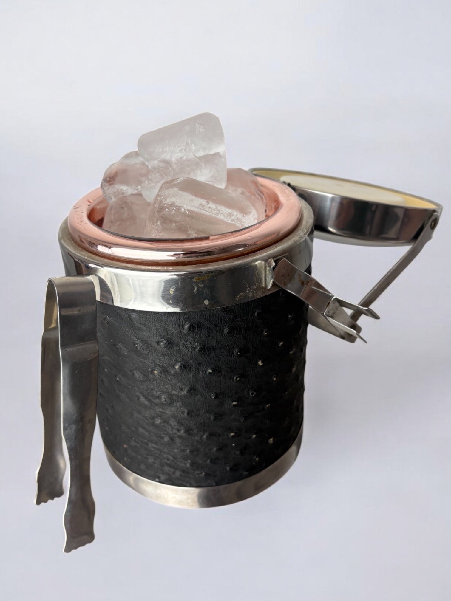 Regency Leather Ice Bucket with tongs, Italy, circa 1970's