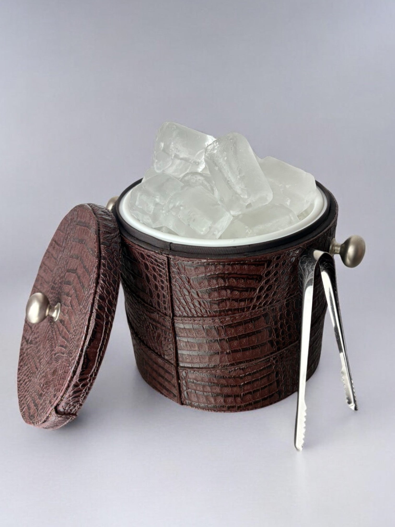Regency Leather Ice Bucket with tongs, Italy, 1970's