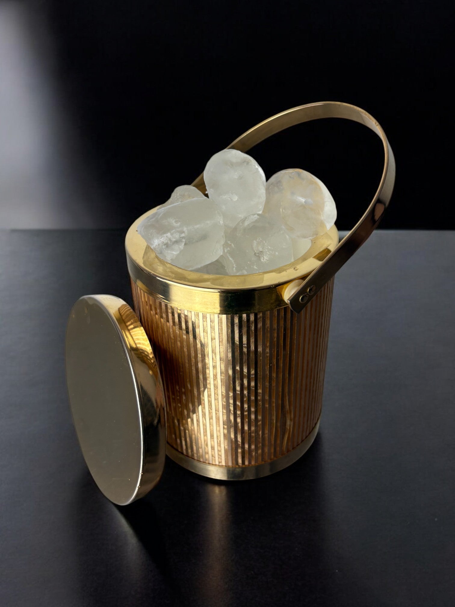 Golden Disco Era Ice Bucket, gilded mirrors, Italy, 1970