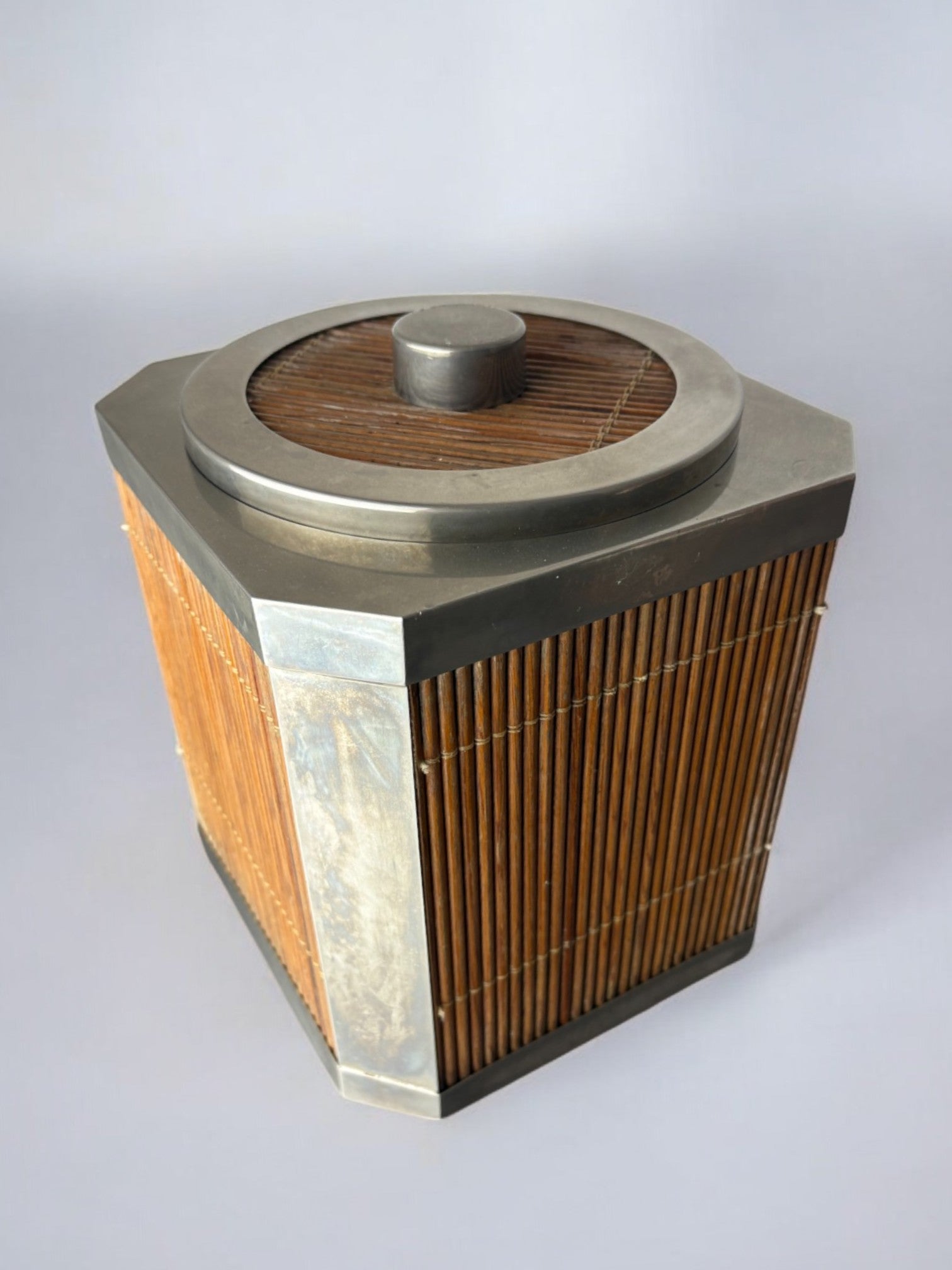Hollywood Regency Rattan Ice Bucket with tongs, Italy, 1970s