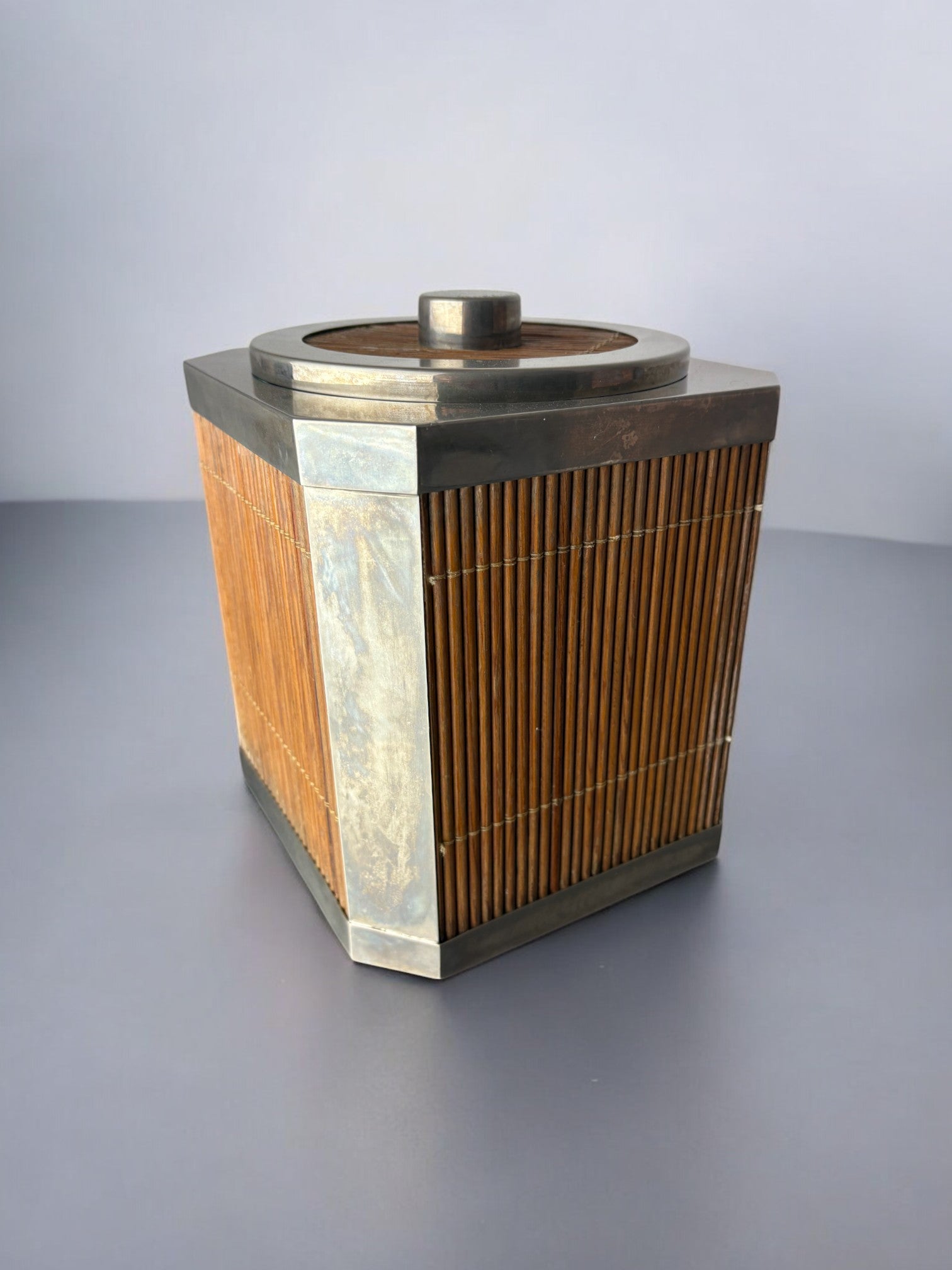 Hollywood Regency Rattan Ice Bucket with tongs, Italy, 1970s