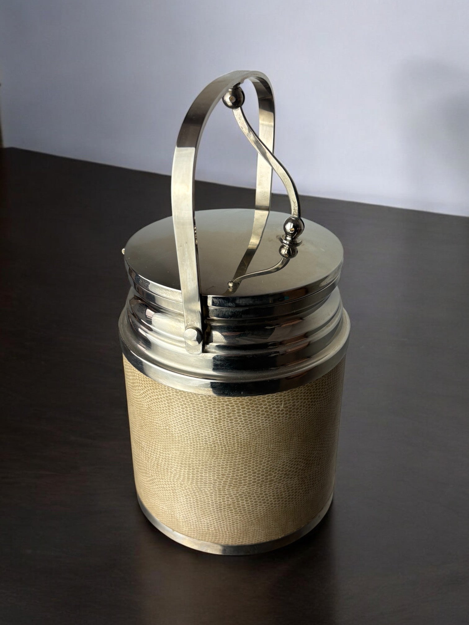Regency Leather Ice Bucket with tongs, Italy, 1970's