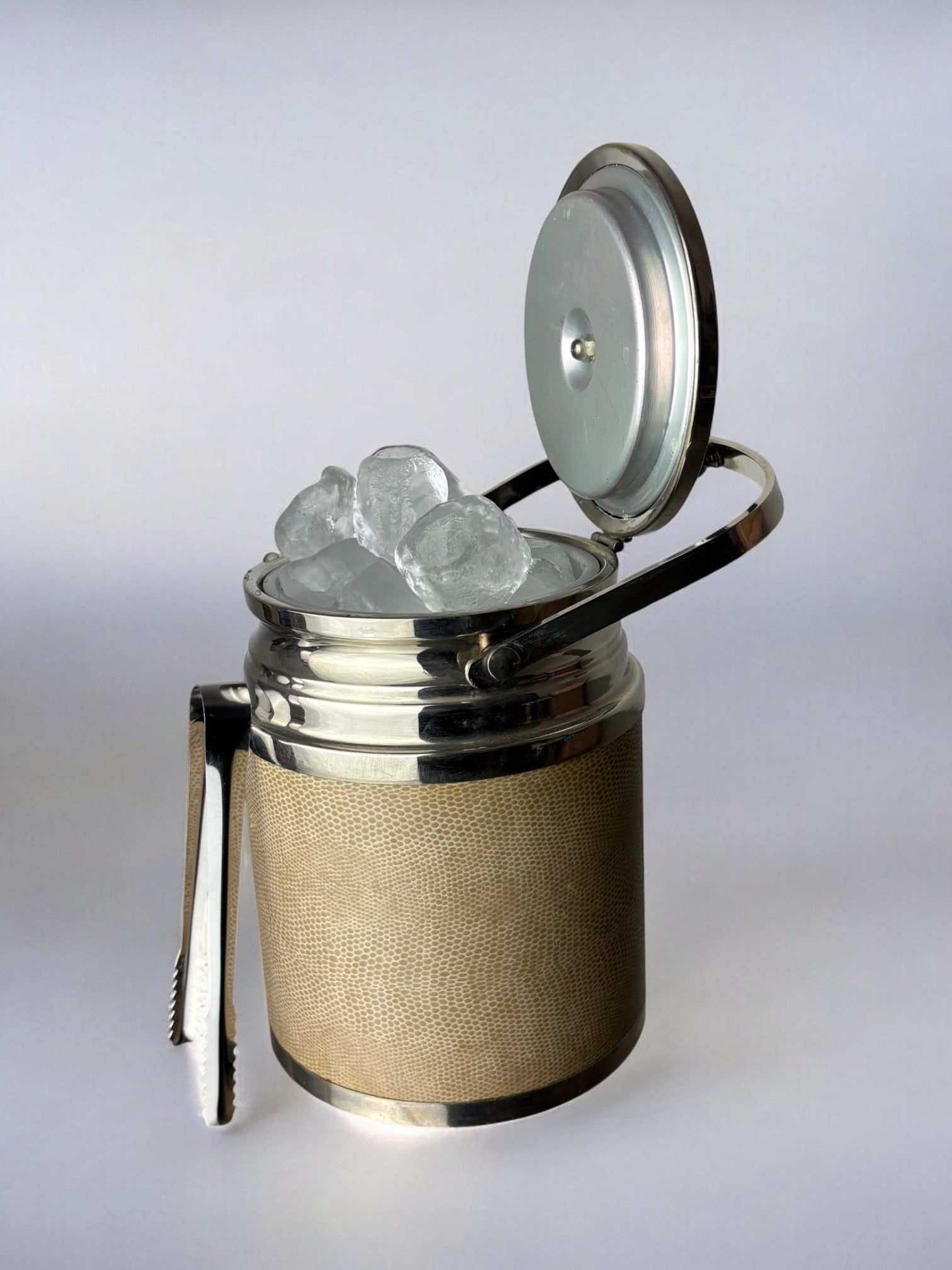 Regency Leather Ice Bucket with tongs, Italy, 1970's
