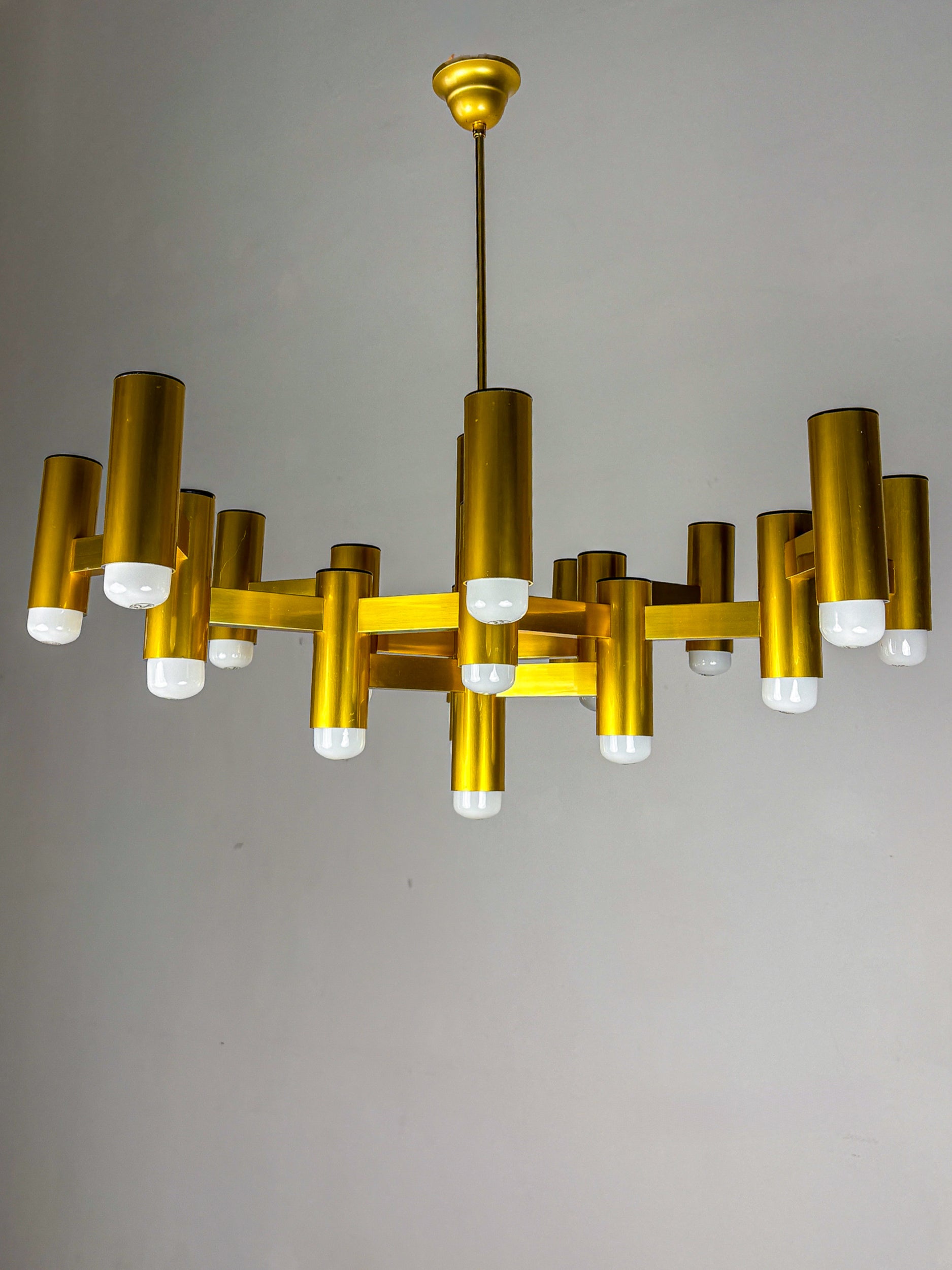 Gaetano Sciolari Geometric Chandelier, 19 lights, Italy, 1970s