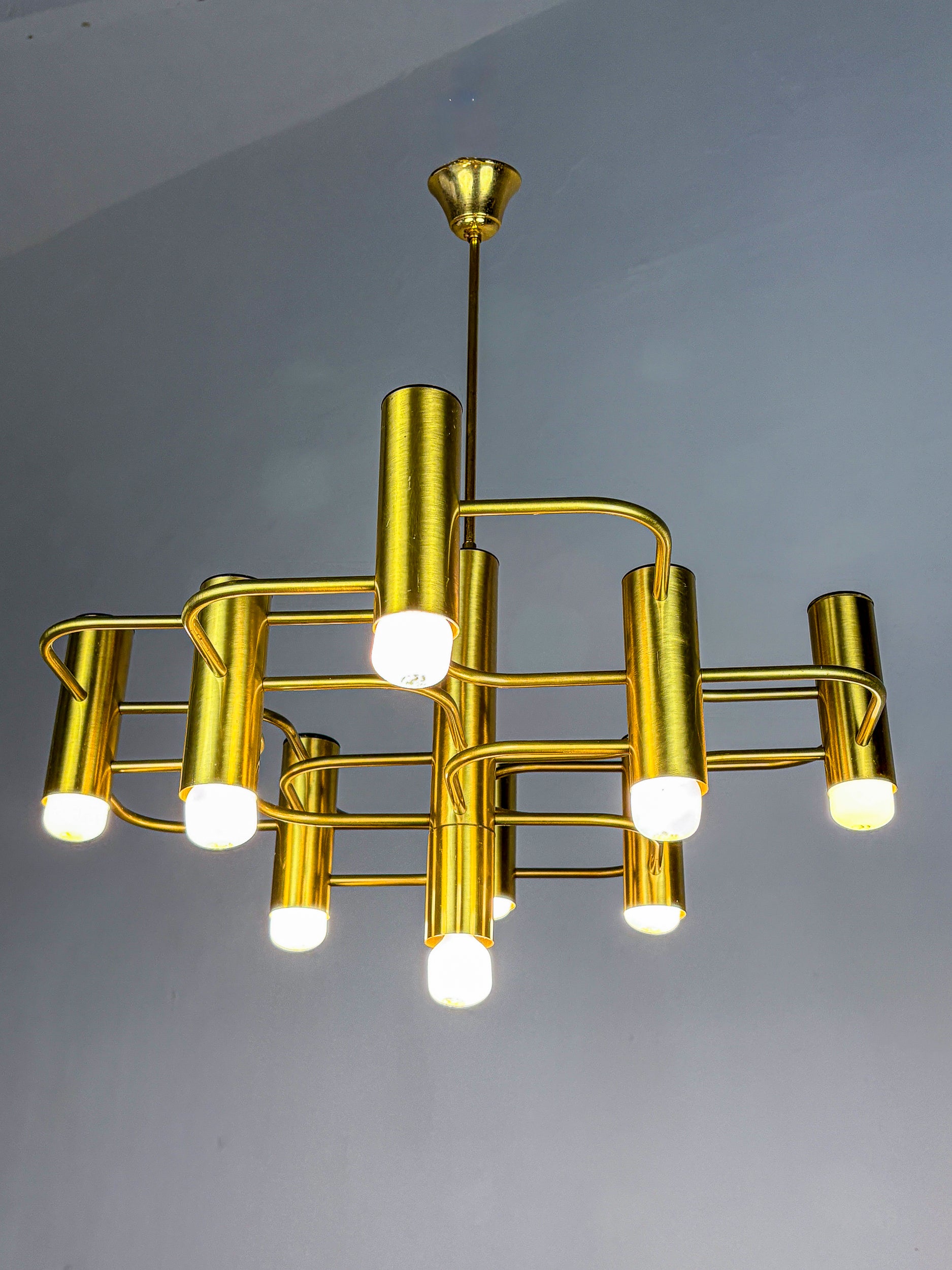 Gaetano Sciolari Geometric Chandelier, 9 lights, Italy, 1970s
