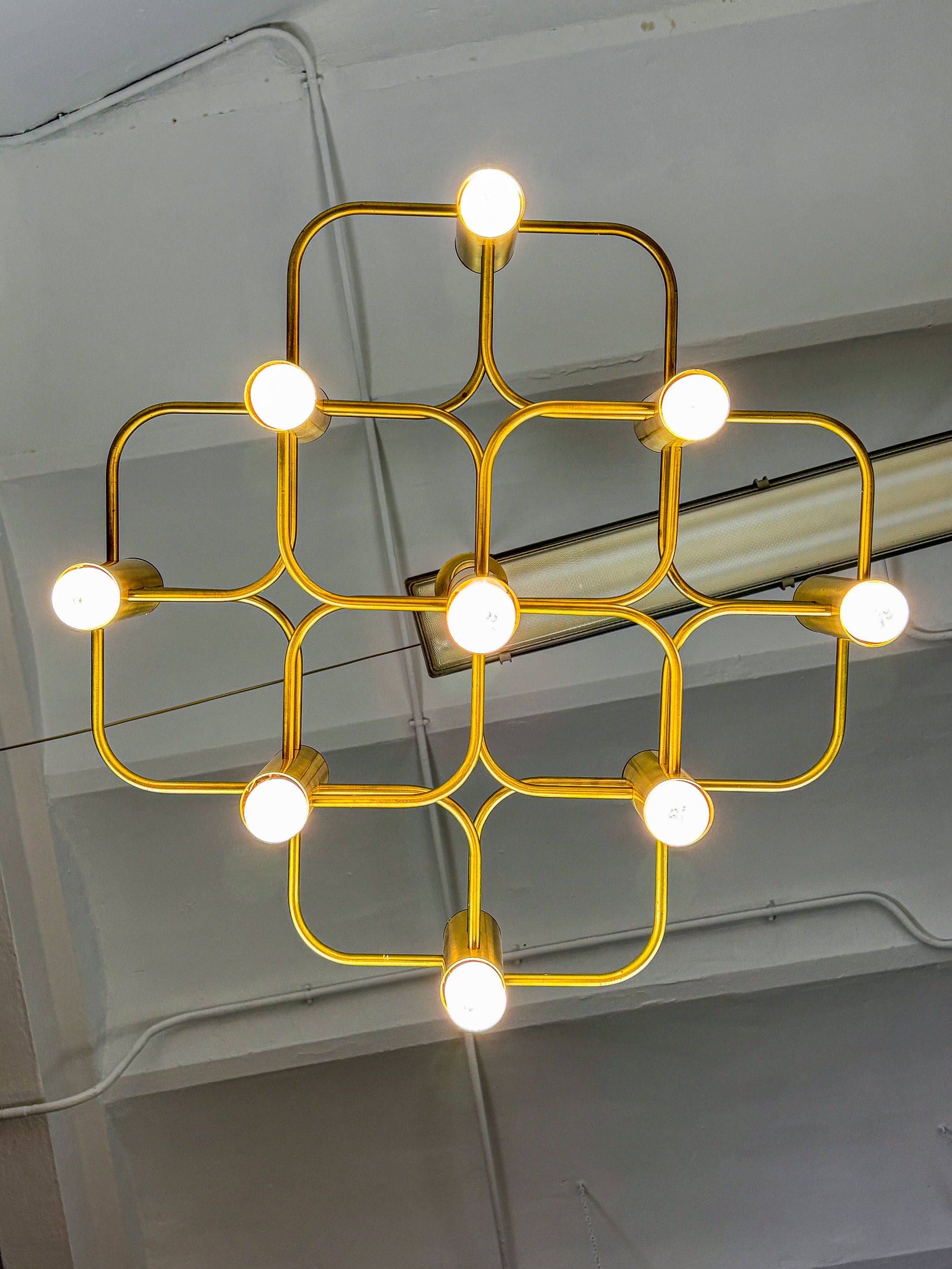 Gaetano Sciolari Geometric Chandelier, 9 lights, Italy, 1970s