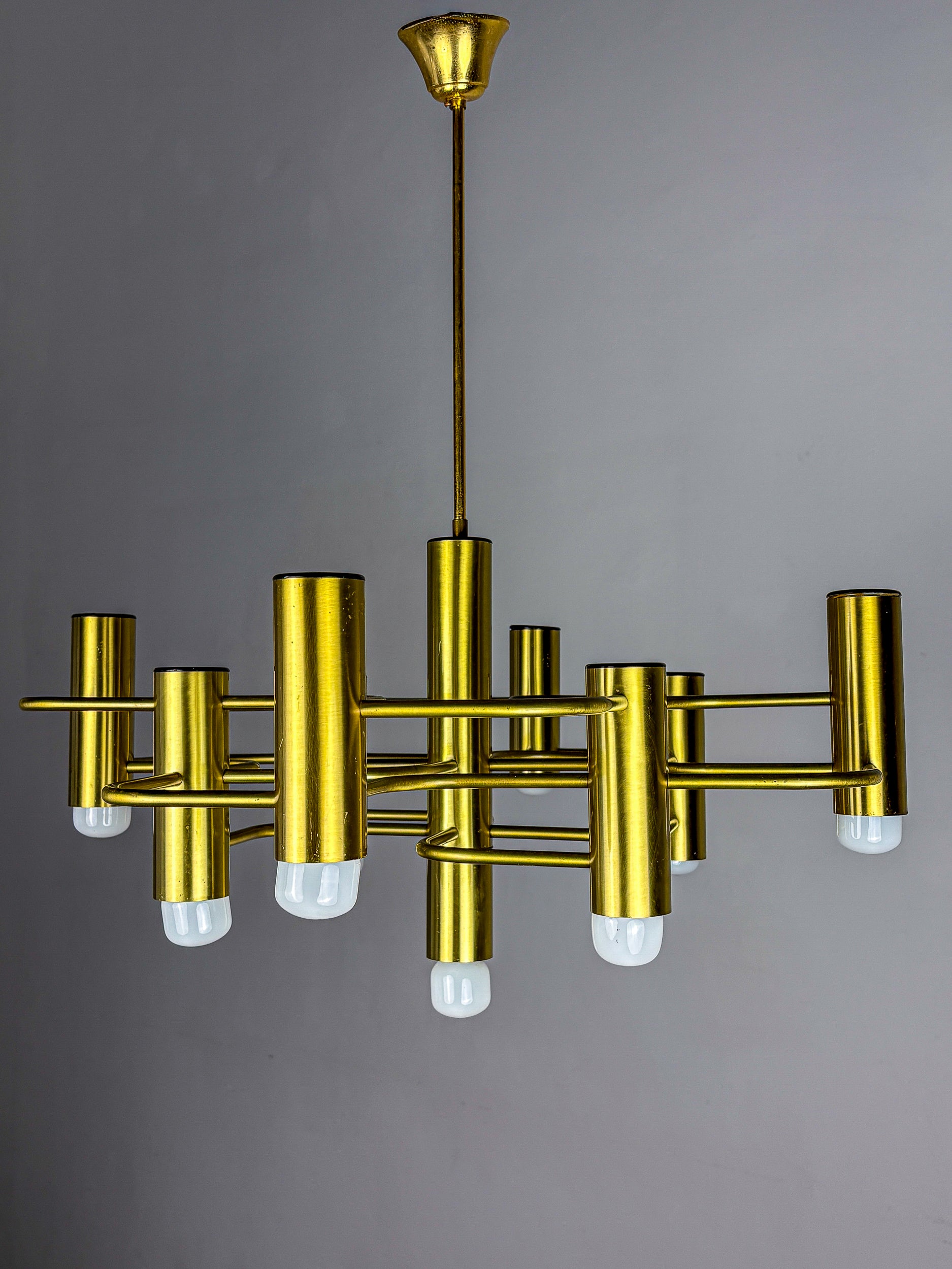 Gaetano Sciolari Geometric Chandelier, 9 lights, Italy, 1970s