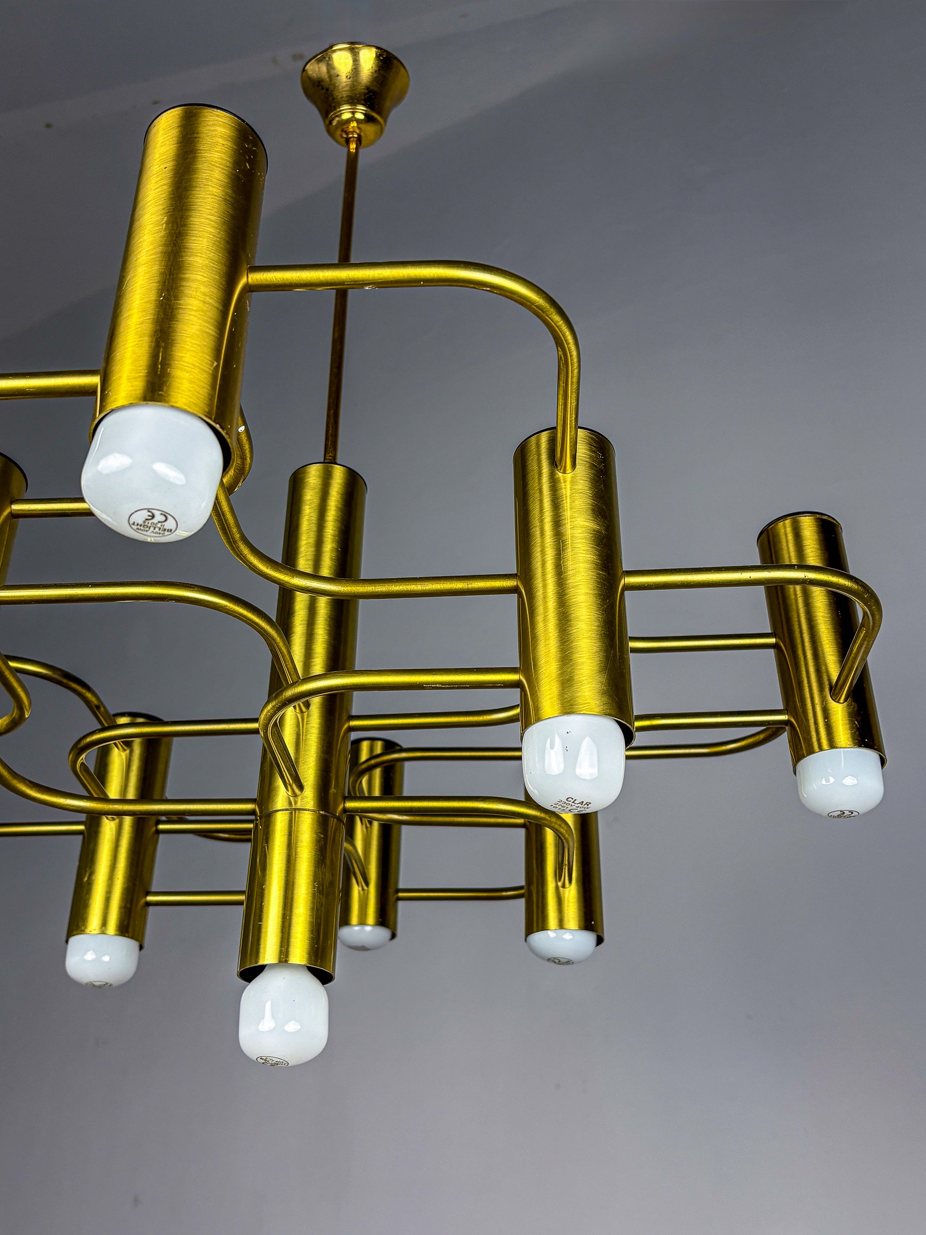 Gaetano Sciolari Geometric Chandelier, 9 lights, Italy, 1970s