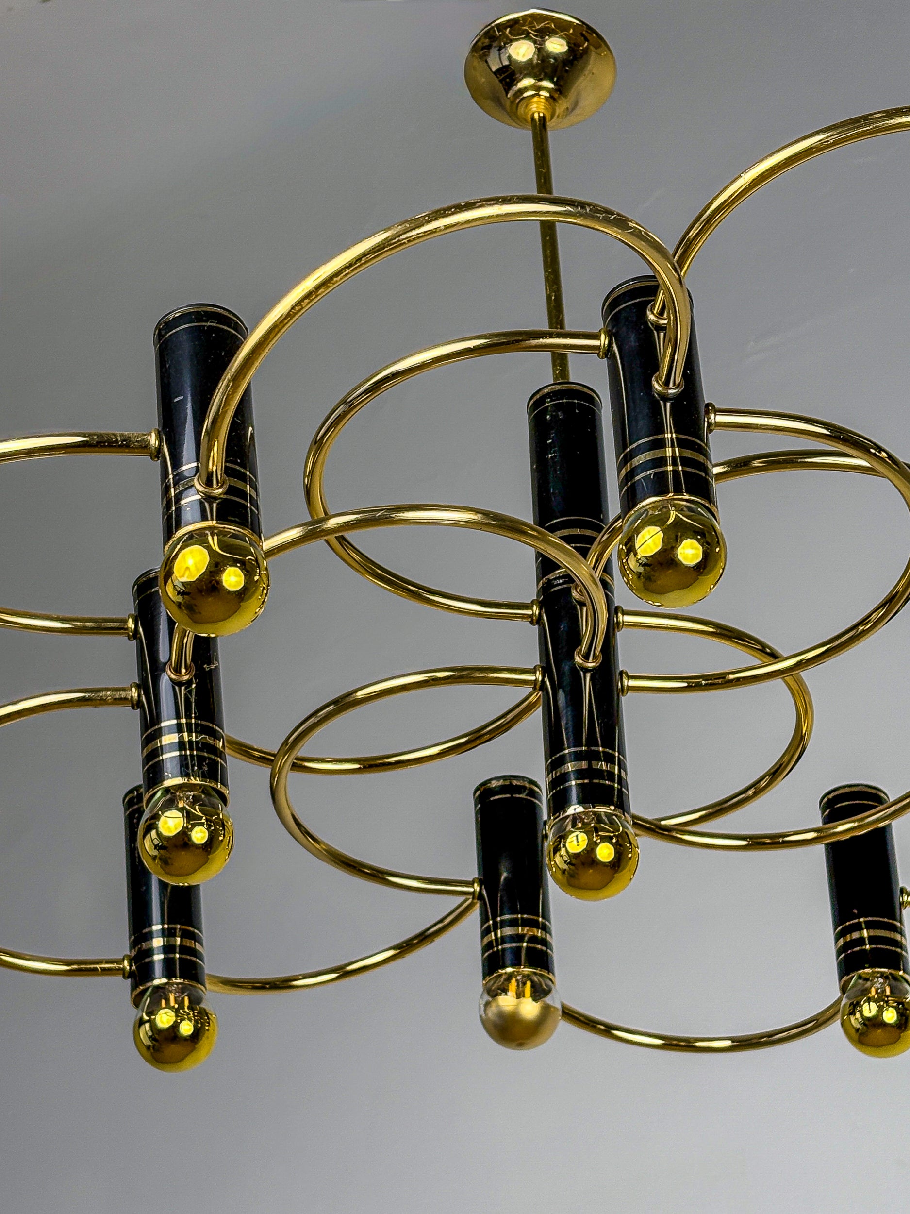 Gaetano Sciolari Geometric Chandelier, 9 Lights, Italy, 1970s