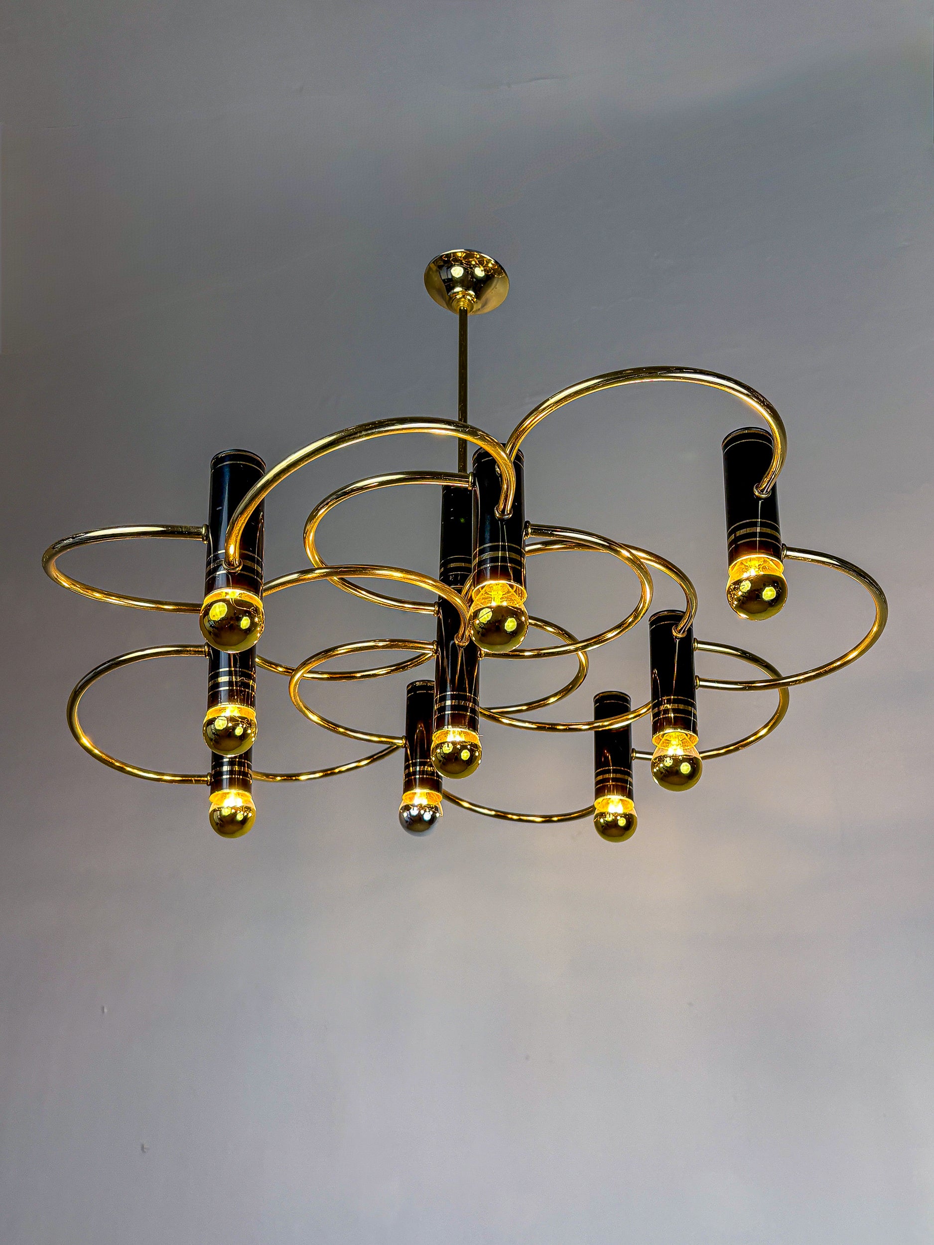 Gaetano Sciolari Geometric Chandelier, 9 Lights, Italy, 1970s