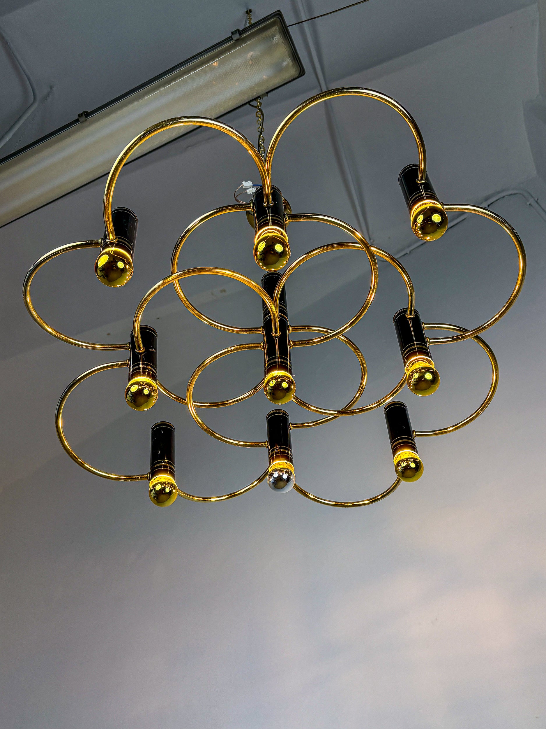 Gaetano Sciolari Geometric Chandelier, 9 Lights, Italy, 1970s