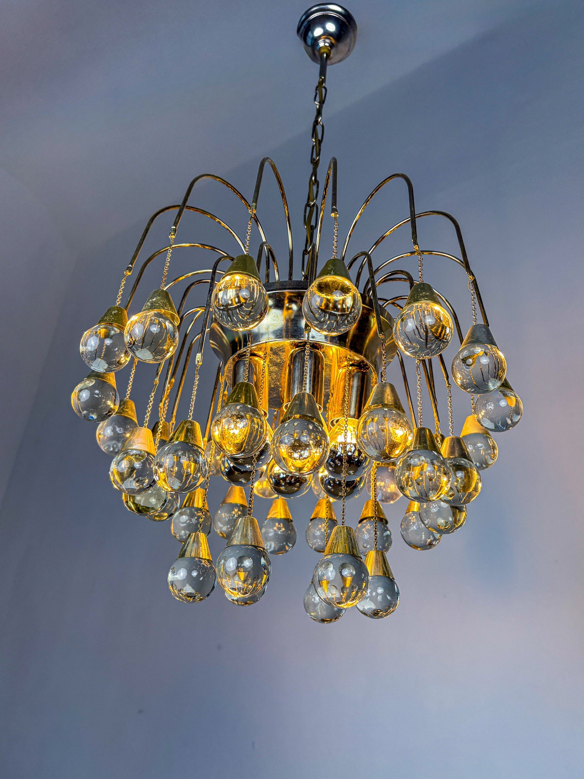 Gaetano Sciolari cascade chandelier for Venini, murano glass drops, italy, 1970's