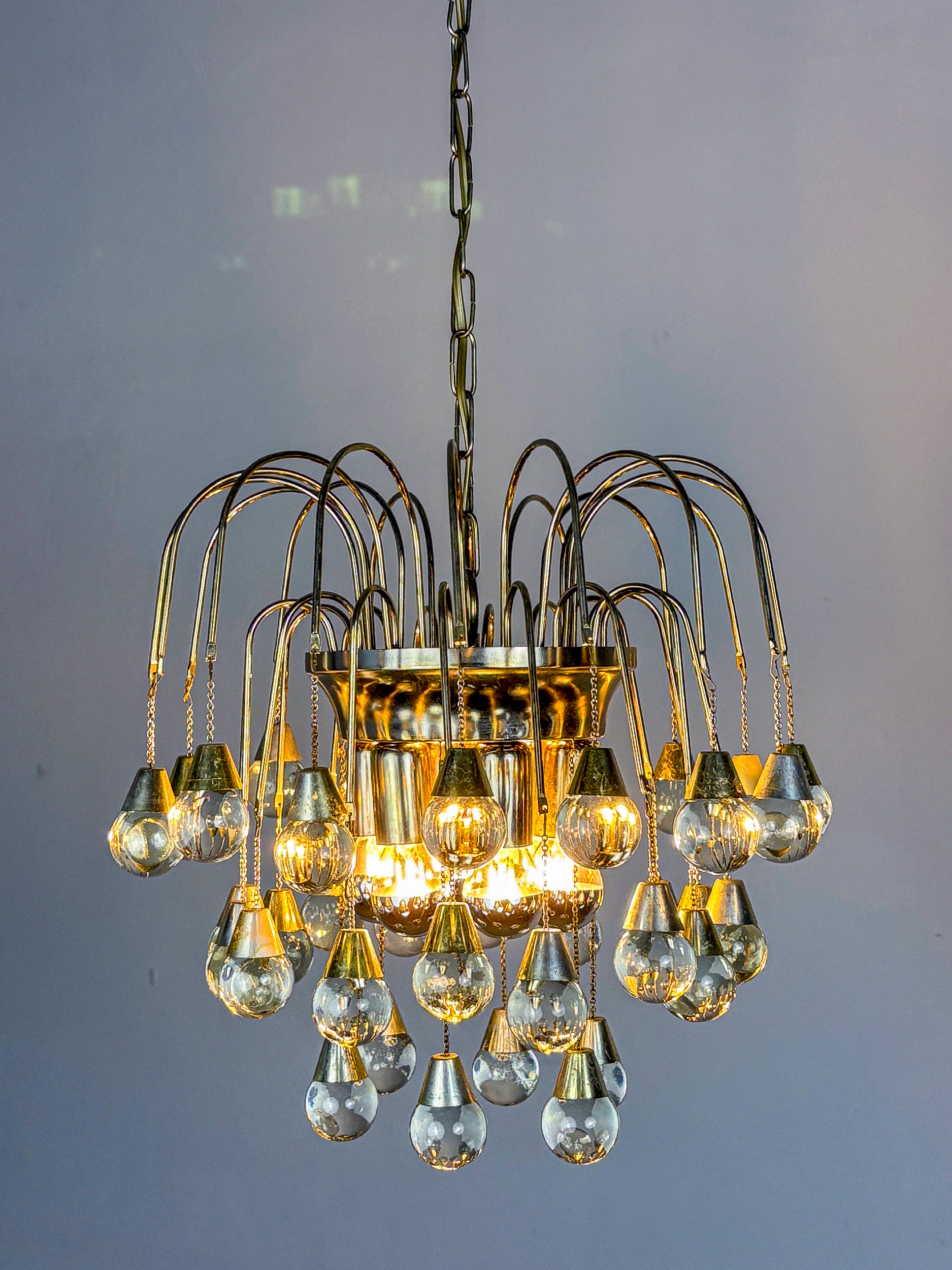 Gaetano Sciolari cascade chandelier for Venini, murano glass drops, italy, 1970's