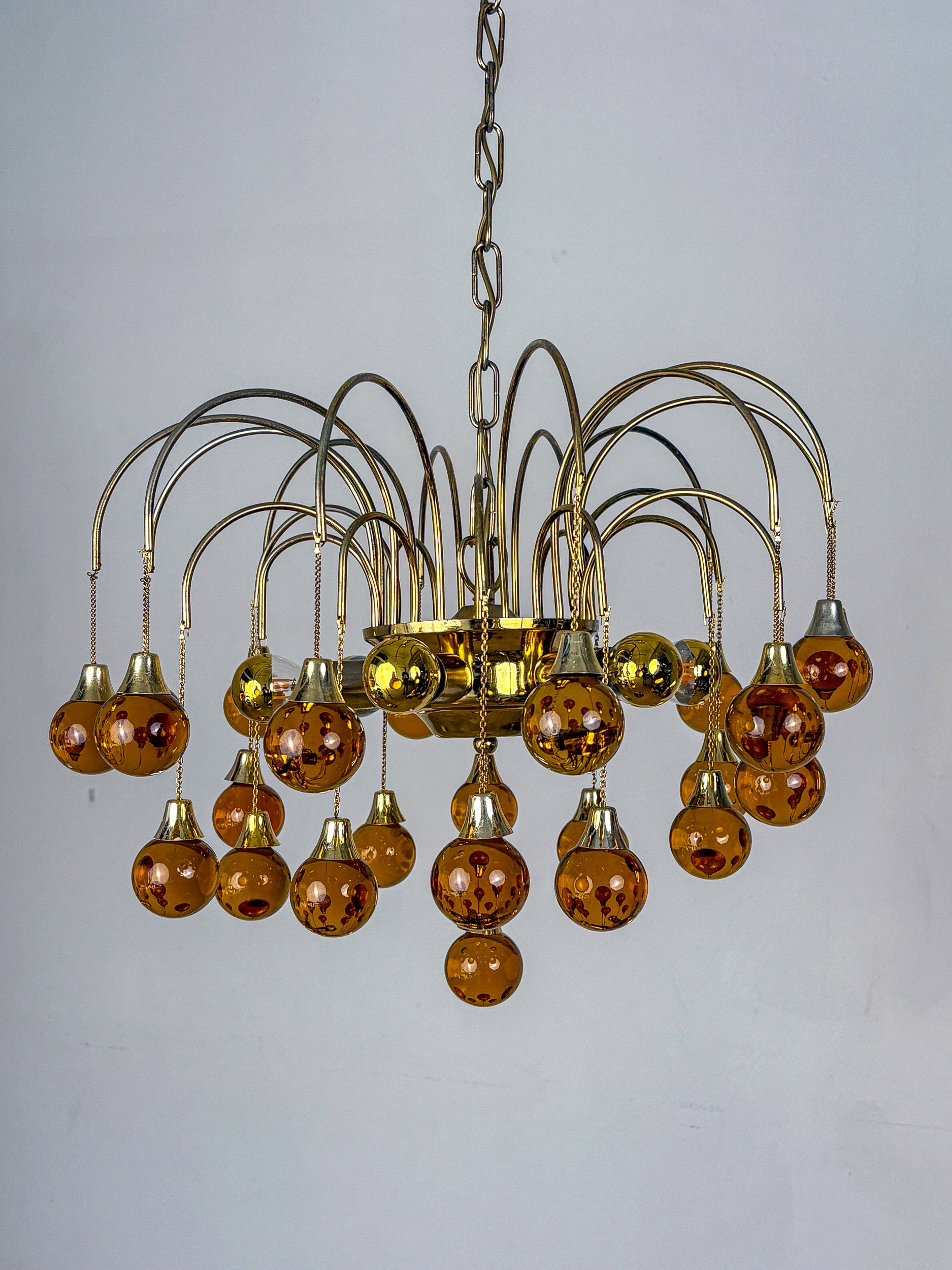 Gaetano Sciolari cascade chandelier for Venini, orange murano glass drops, italy, 1970's