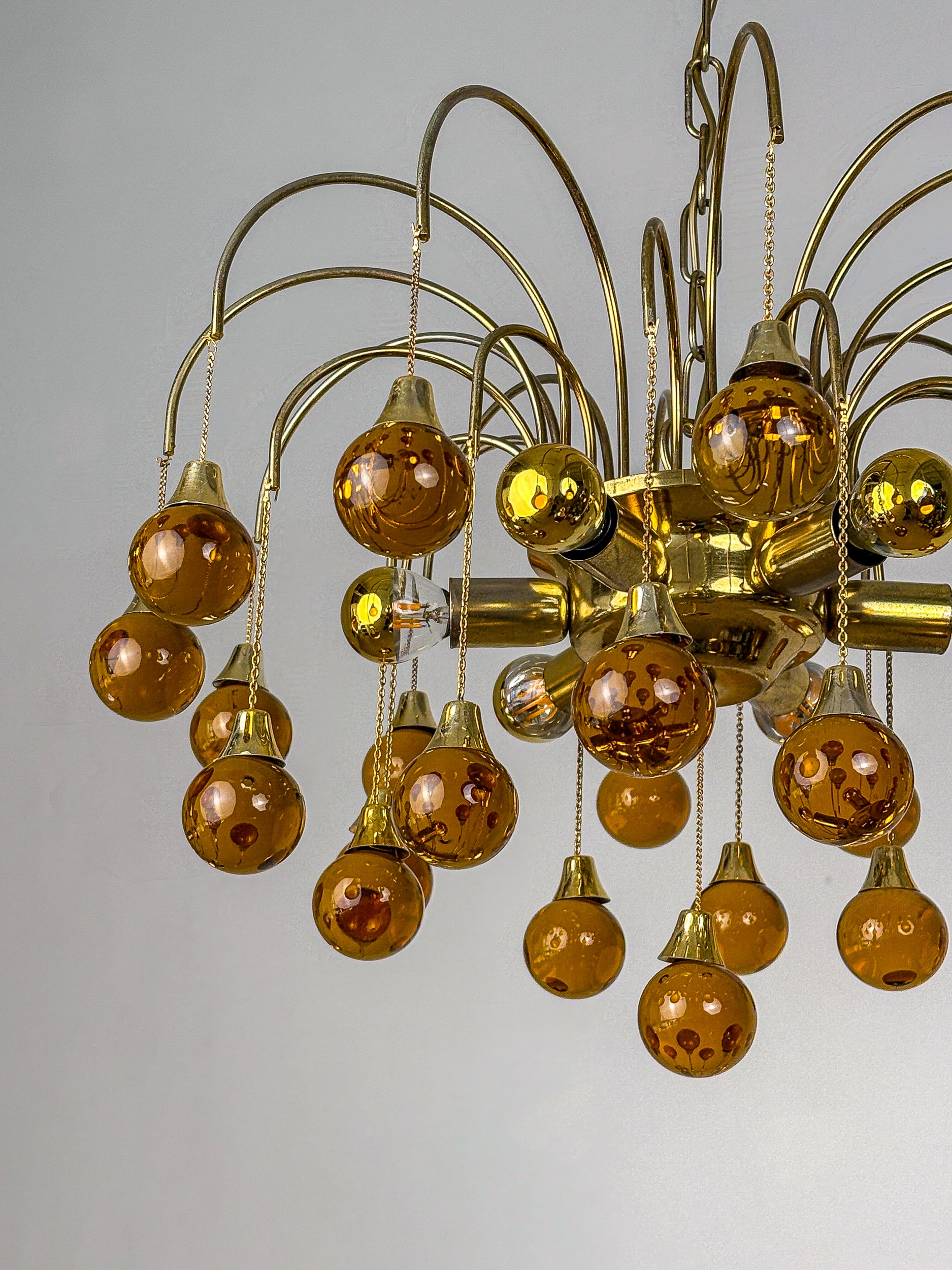 Gaetano Sciolari cascade chandelier for Venini, orange murano glass drops, italy, 1970's