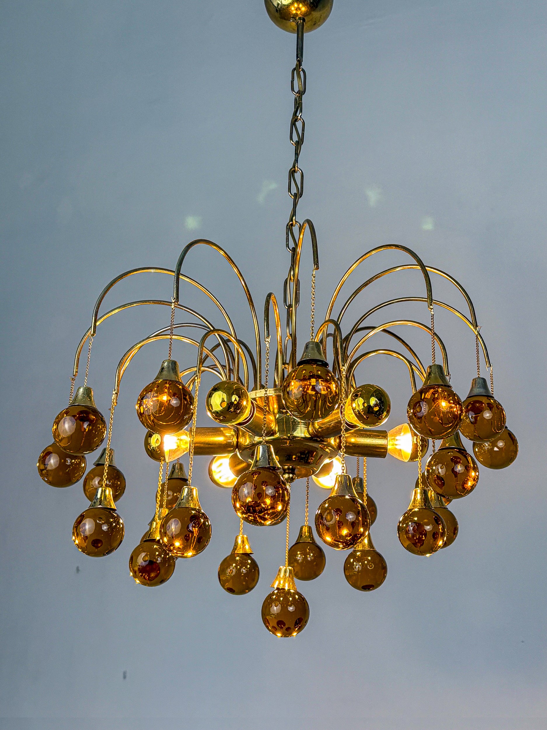 Gaetano Sciolari cascade chandelier for Venini, orange murano glass drops, italy, 1970's