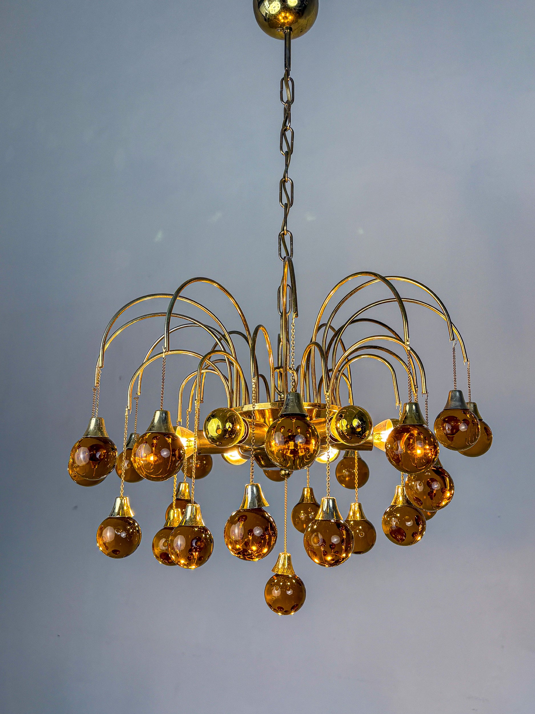 Gaetano Sciolari cascade chandelier for Venini, orange murano glass drops, italy, 1970's