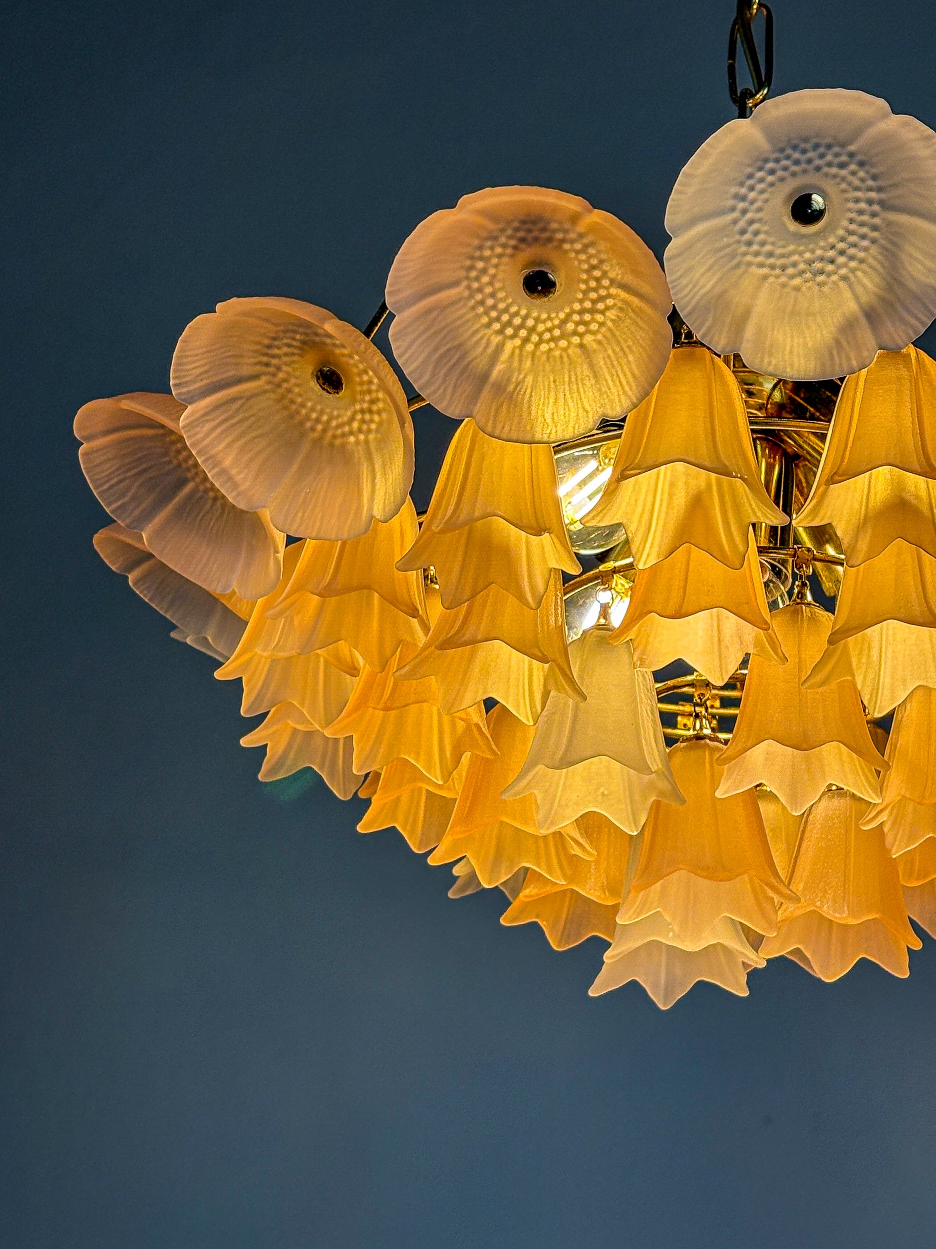 Bicolore 4-tiers floral murano glass chandelier, pink & white glass, italy, 1970'S