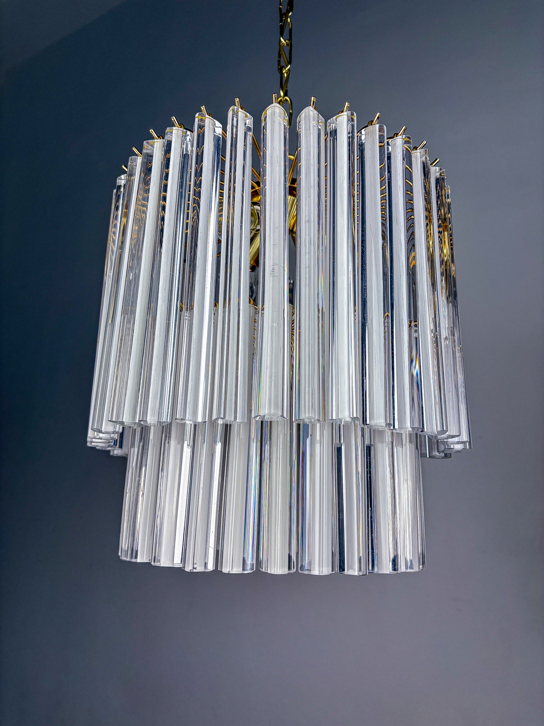 Paolo Venini Two-Tier Triedri Murano Glass Chandelier, Italy, 1970s